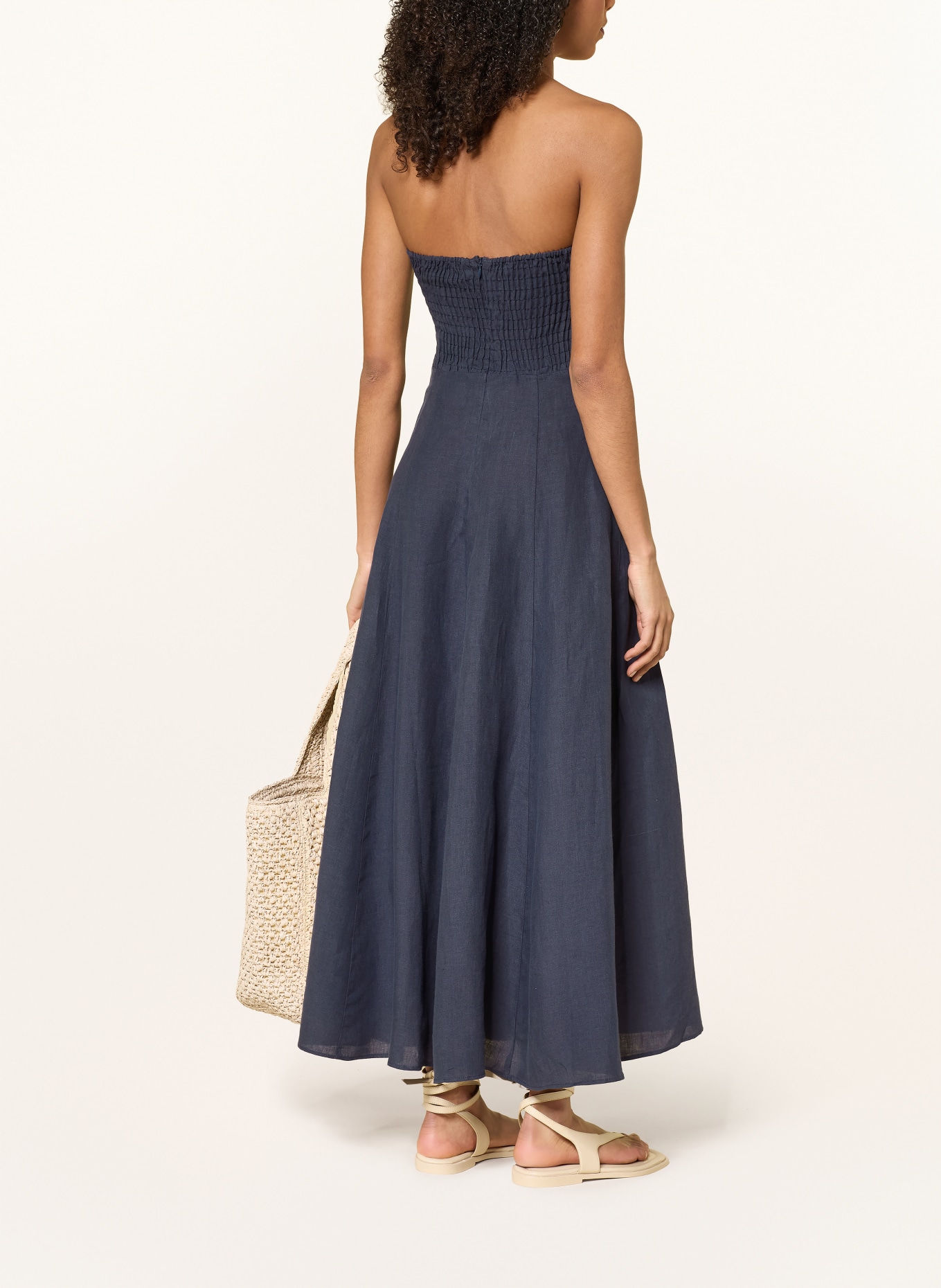 arkitaip CHIARA off-shoulder dress in linen: DARK BLUE