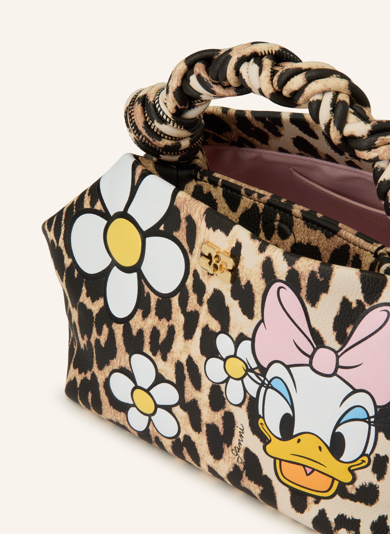 GANNI BOU SMALL DAISY handbag: LIGHT BROWN / BLACK