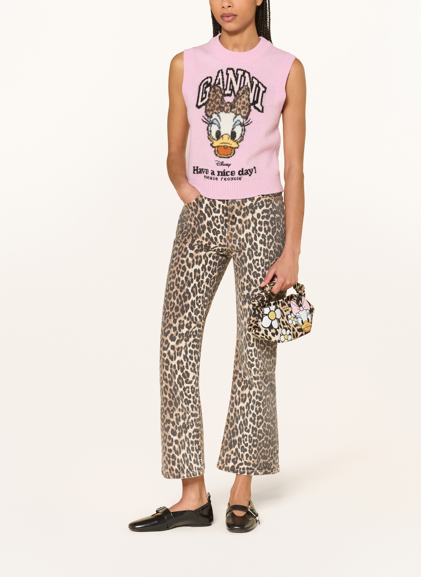 GANNI Torebka BOU MINI DAISY: JASNOBRĄZOWY / CZARNY