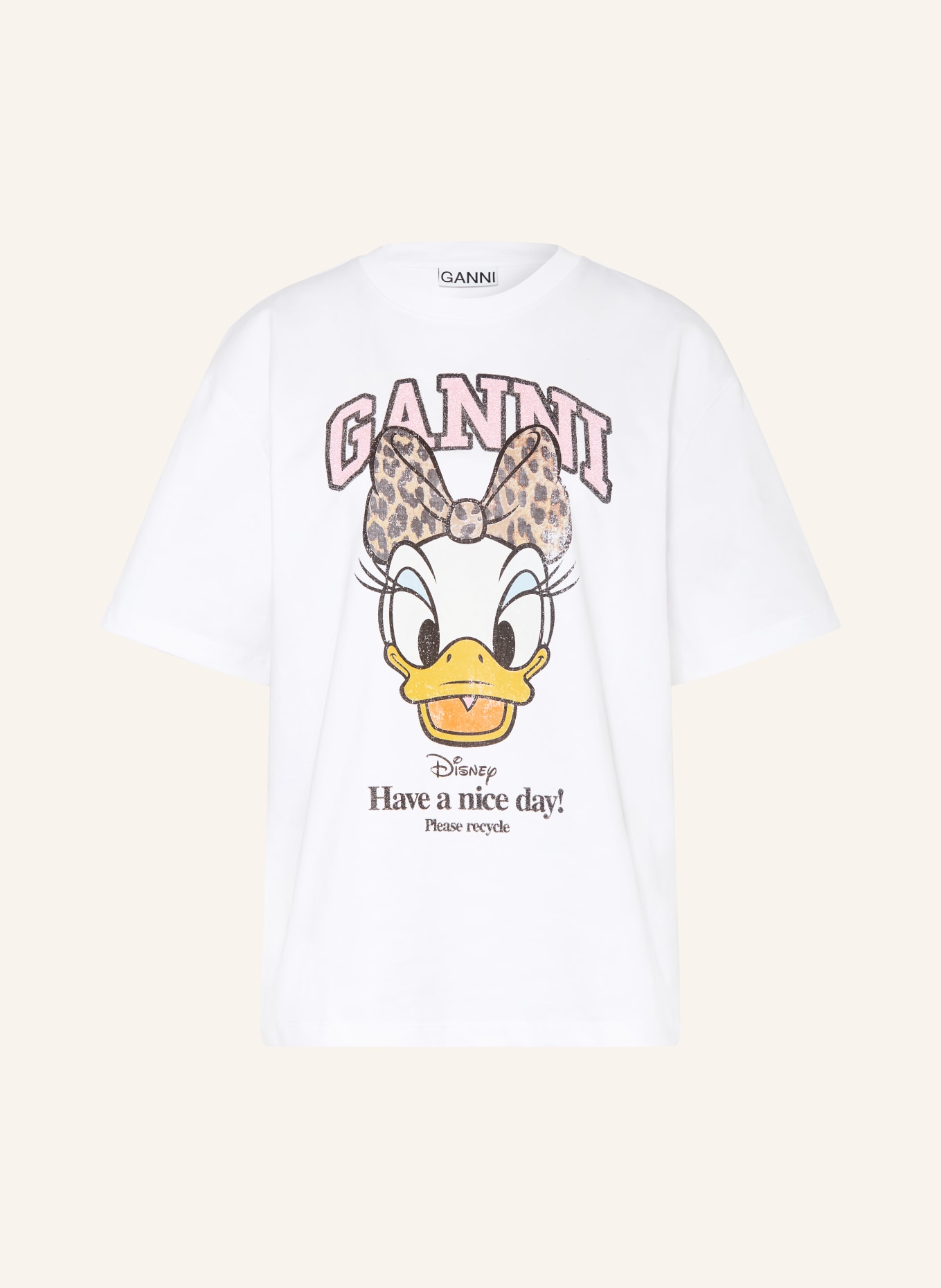 GANNI T-Shirt: WEISS / ROSA / GELB