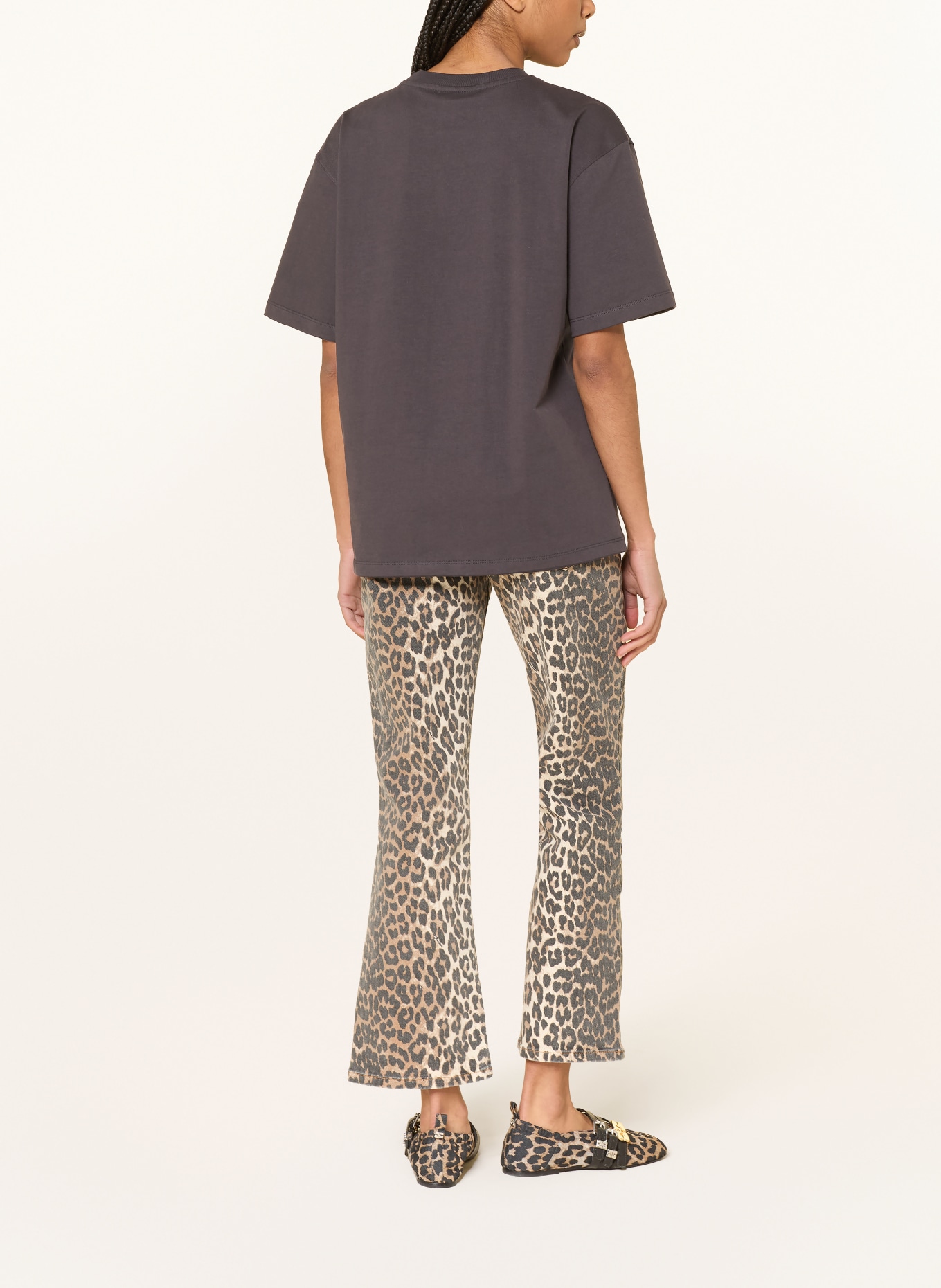 GANNI T-Shirt mit Schmucksteinen: DUNKELGRAU / BEIGE / GELB