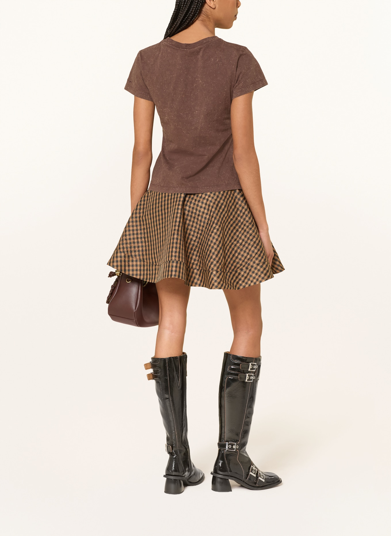 GANNI T-shirt: BROWN / YELLOW / GREEN