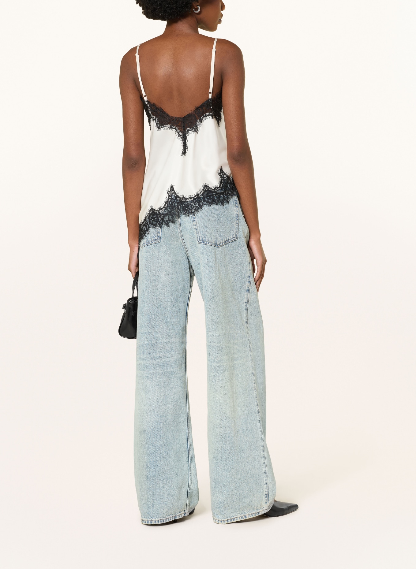 MRS & HUGS Saténové tričko s krajkou: KRÉMOVÁ / ČERNÁ