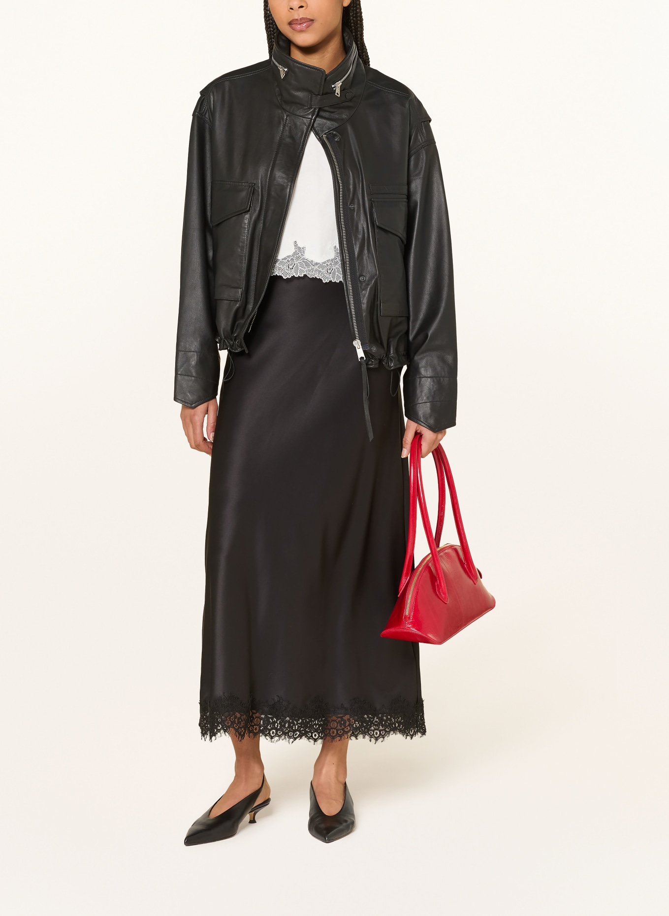 MRS & HUGS Satinrock mit Spitze: SCHWARZ