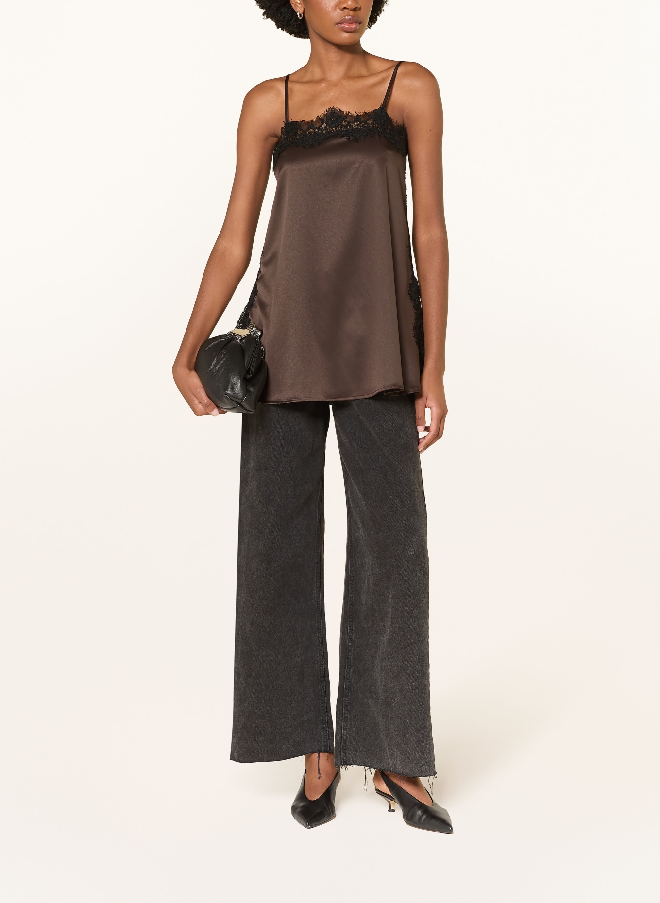 MRS & HUGS Satintop mit Spitze: DUNKELBRAUN / SCHWARZ