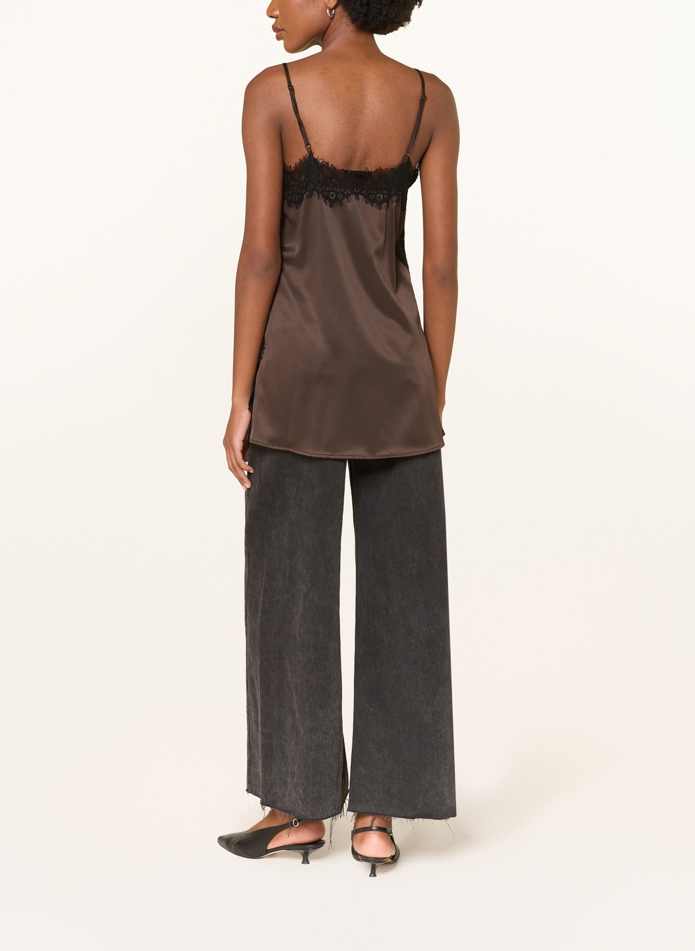 MRS & HUGS Satintop mit Spitze: DUNKELBRAUN / SCHWARZ