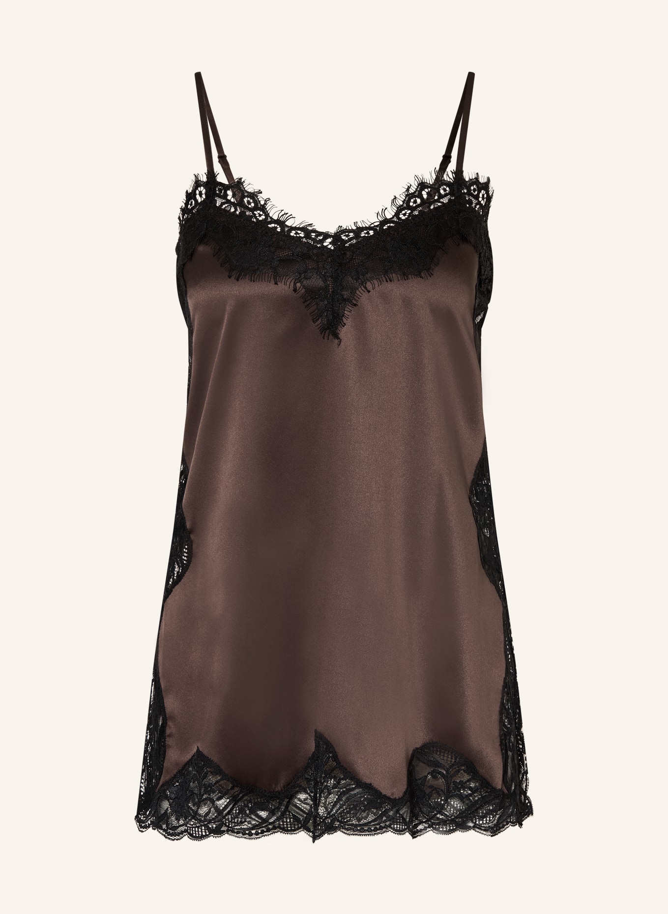 MRS & HUGS Satin top with lace: DARK BROWN / BLACK