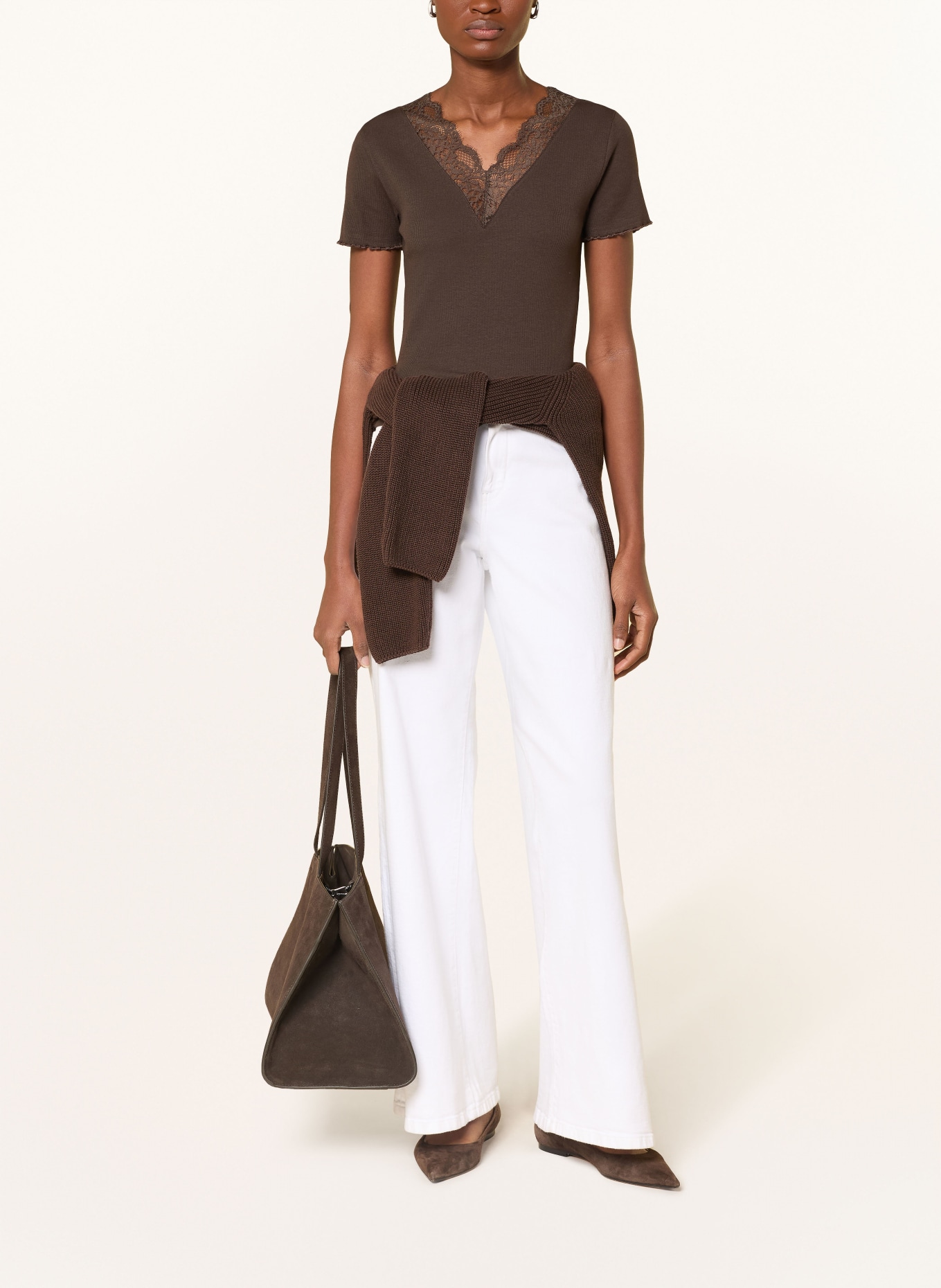 darling harbour T-shirt with lace: CHOCOLATE