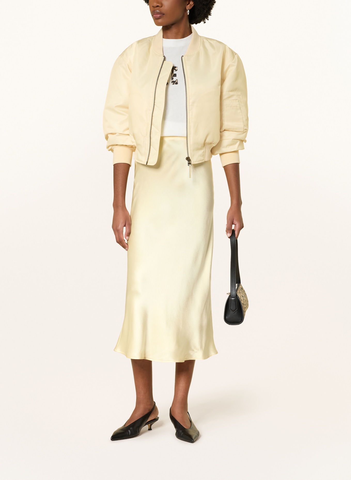 ANINE BING Satijnen rok BAR van zijde: LICHTGEEL