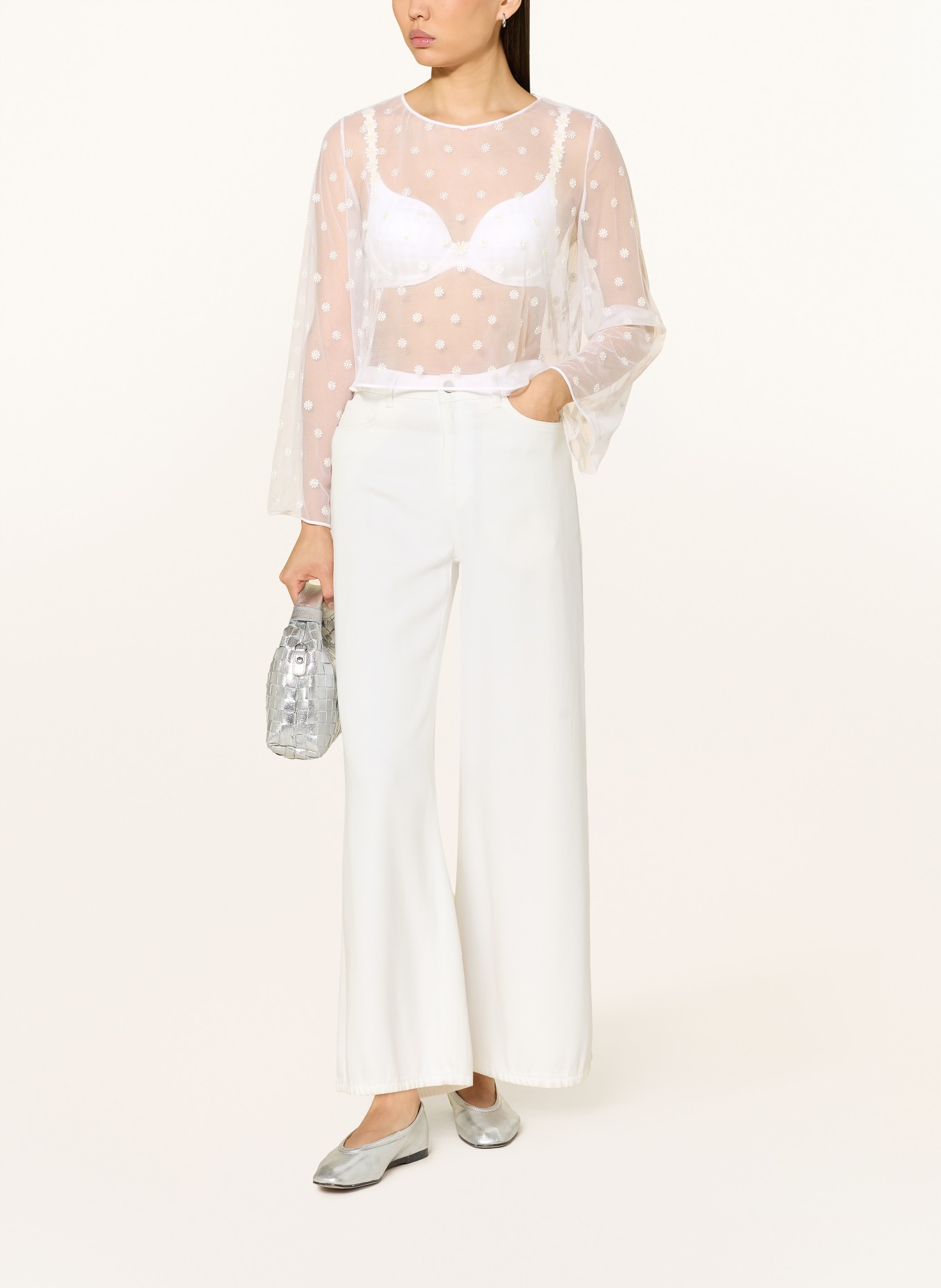 MARIE JO Blůza AVERO ze síťoviny: BÍLÁ / TMAVĚ ŽLUTÁ