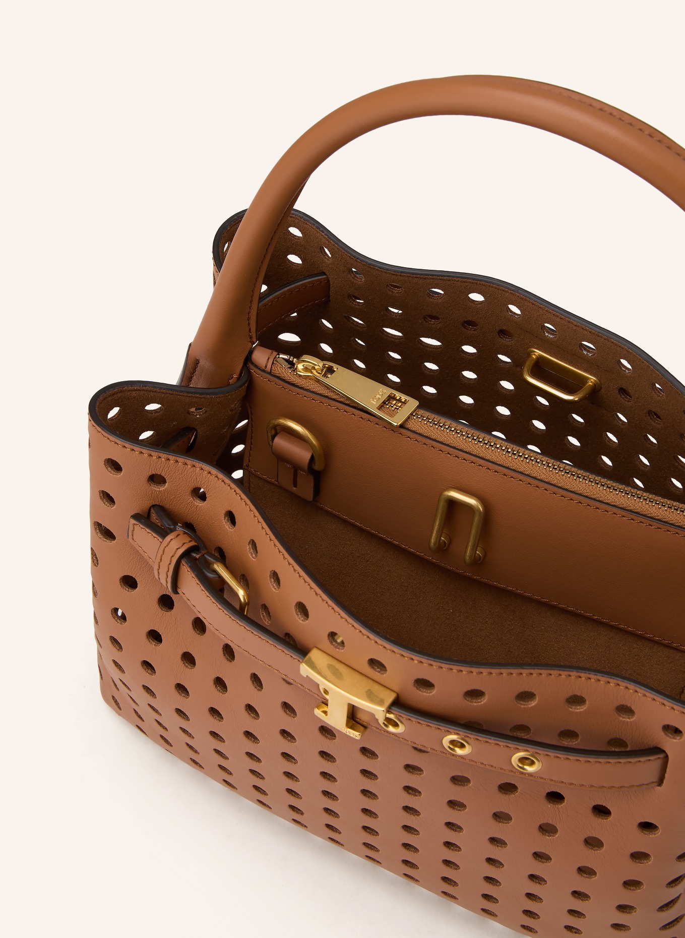 TOD'S RUNWAY MINI handbag with cutouts: BROWN / GOLD