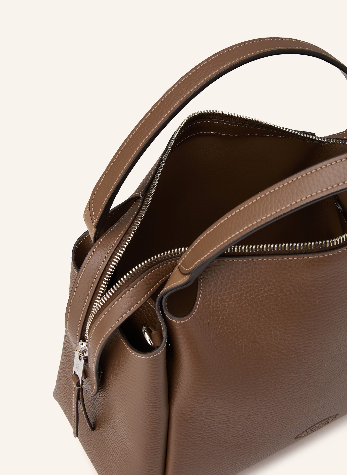 TOD'S BAULETTO MEDIUM handbag: TAUPE / SILVER