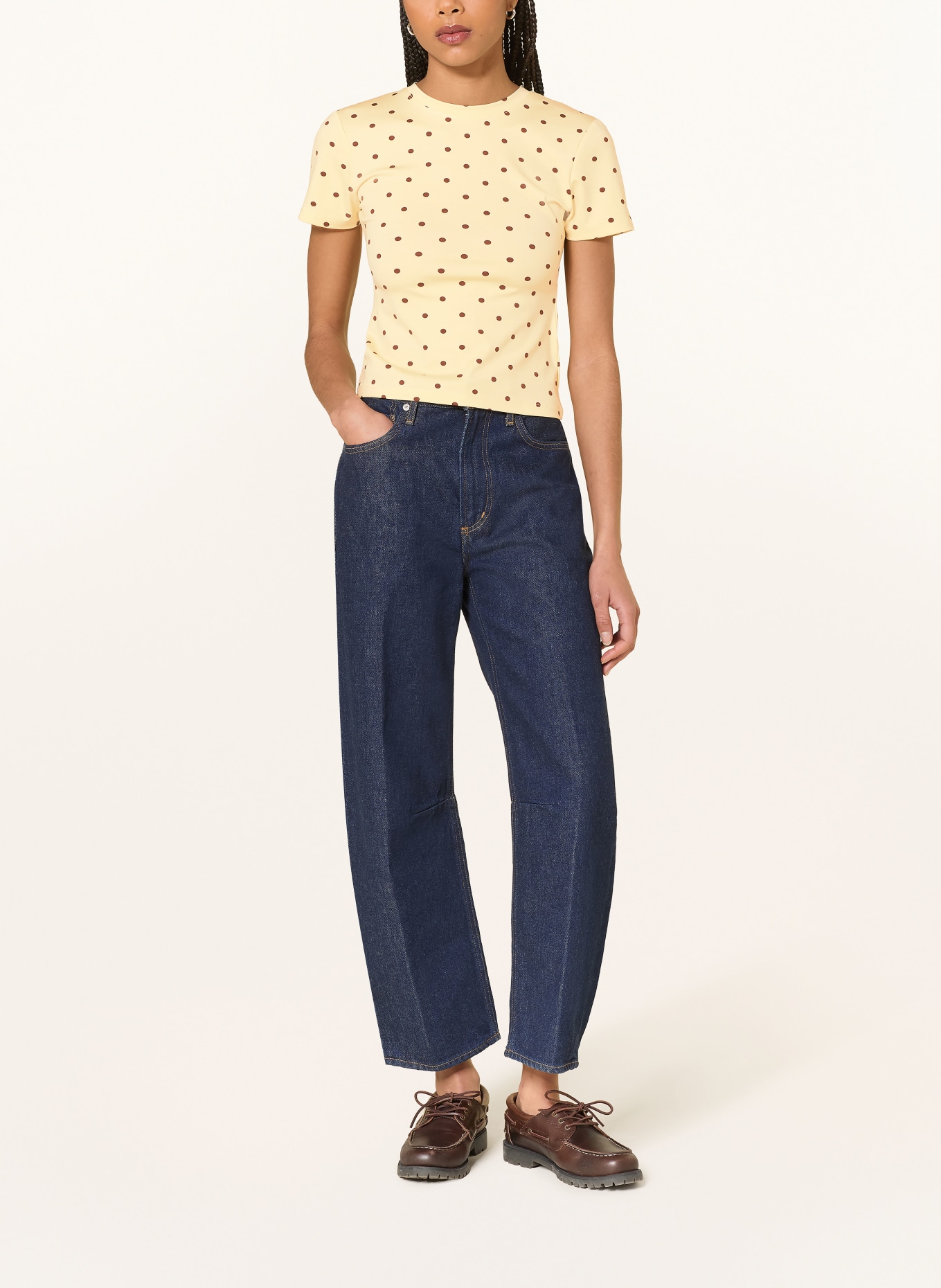 OH APRIL Tričko JOY: TMAVĚ ŽLUTÁ / TMAVĚ HNĚDÁ