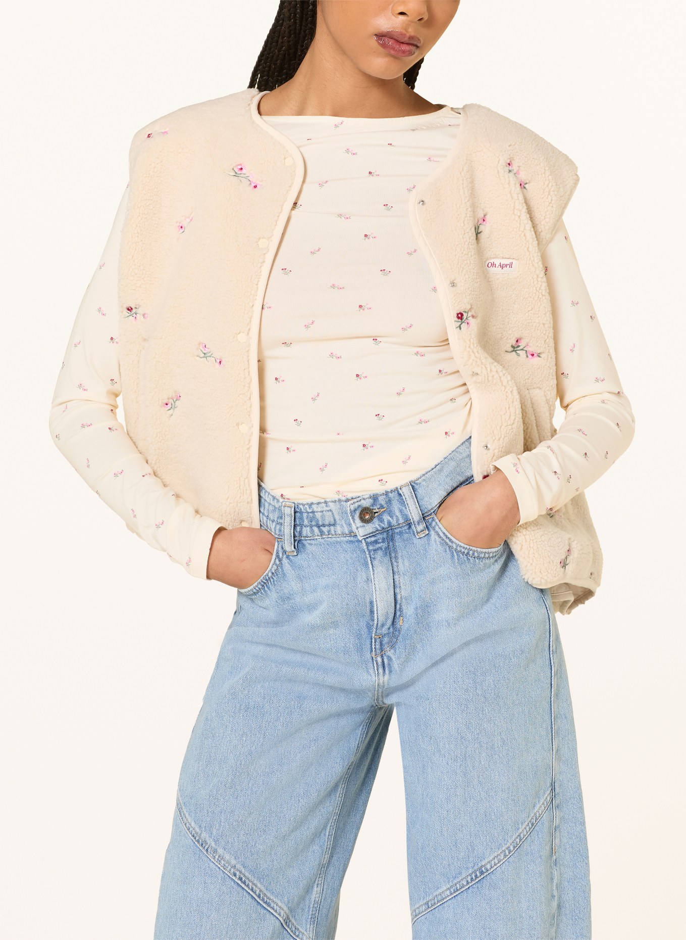 OH APRIL Koszulka z długim rękawem MAEVE: ECRU / RÓŻOWY / OLIWKOWY