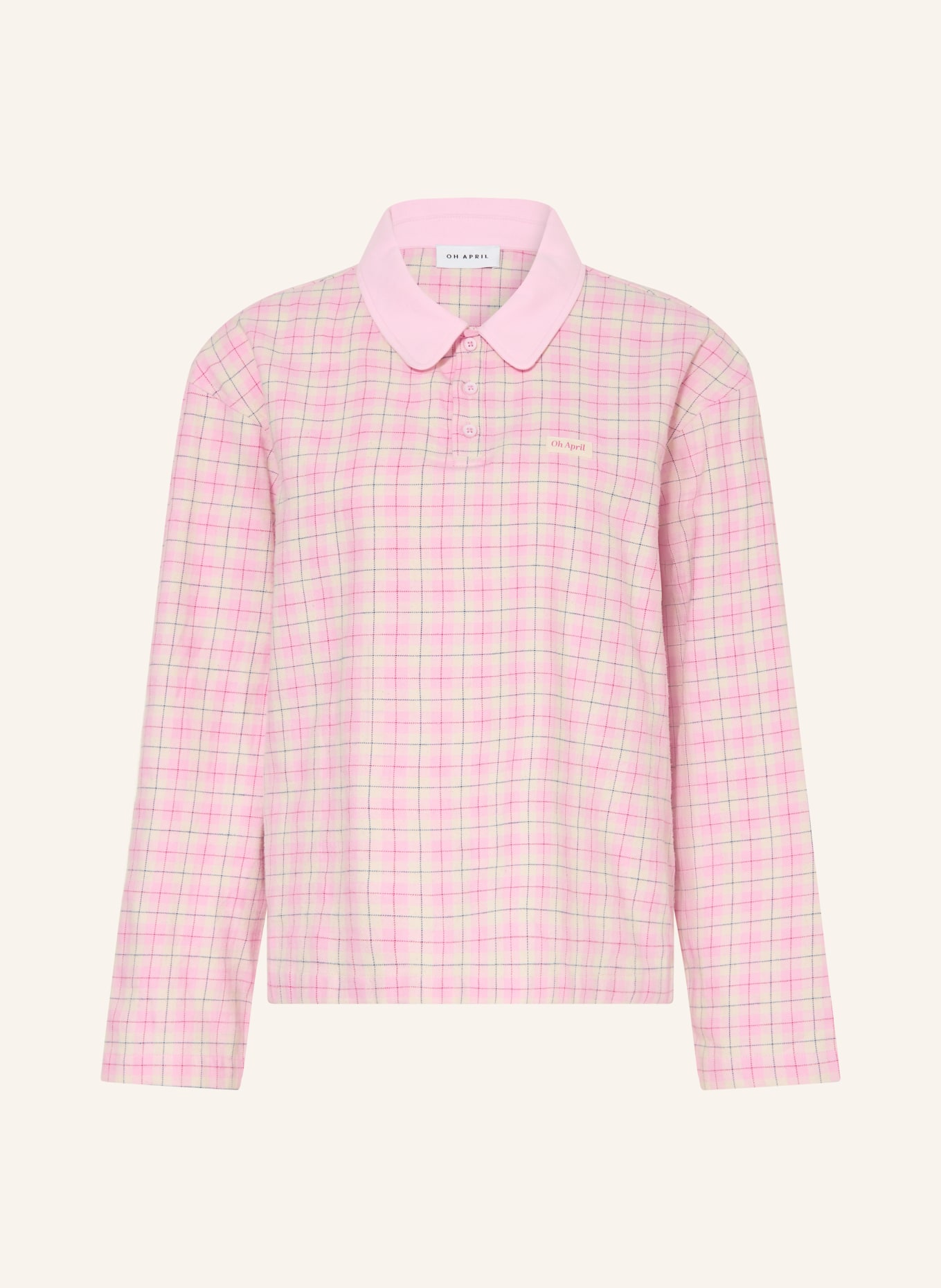 OH APRIL DIANA flannel polo shirt: PINK / CREAM