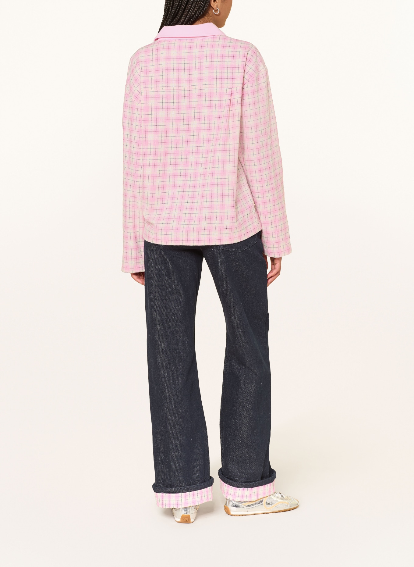OH APRIL DIANA flannel polo shirt: PINK / CREAM