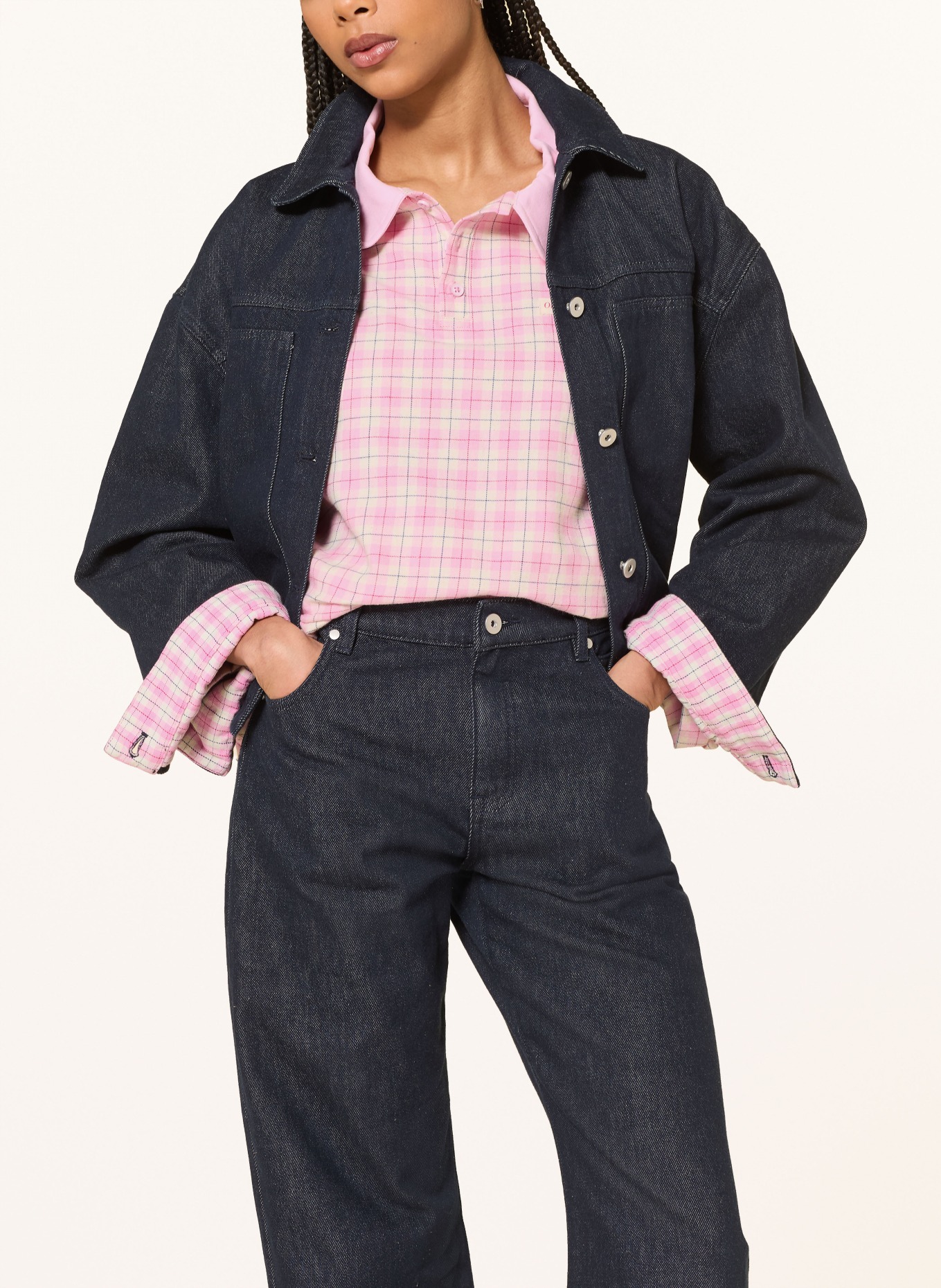 OH APRIL DIANA flannel polo shirt: PINK / CREAM