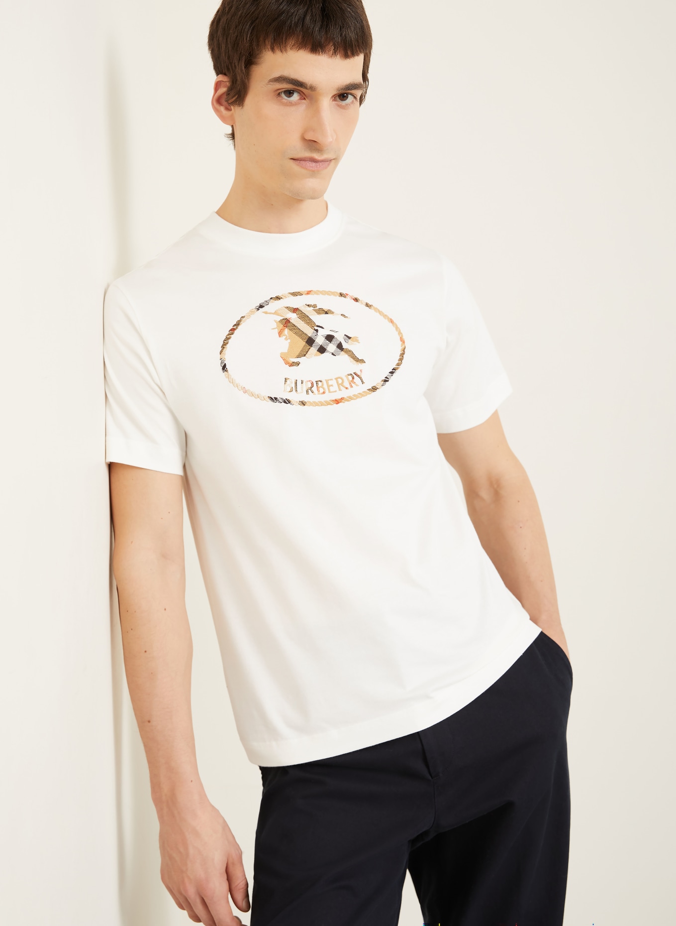 BURBERRY T-shirt SETH: BLANC / CHAMEAU / MARRON FONCÉ