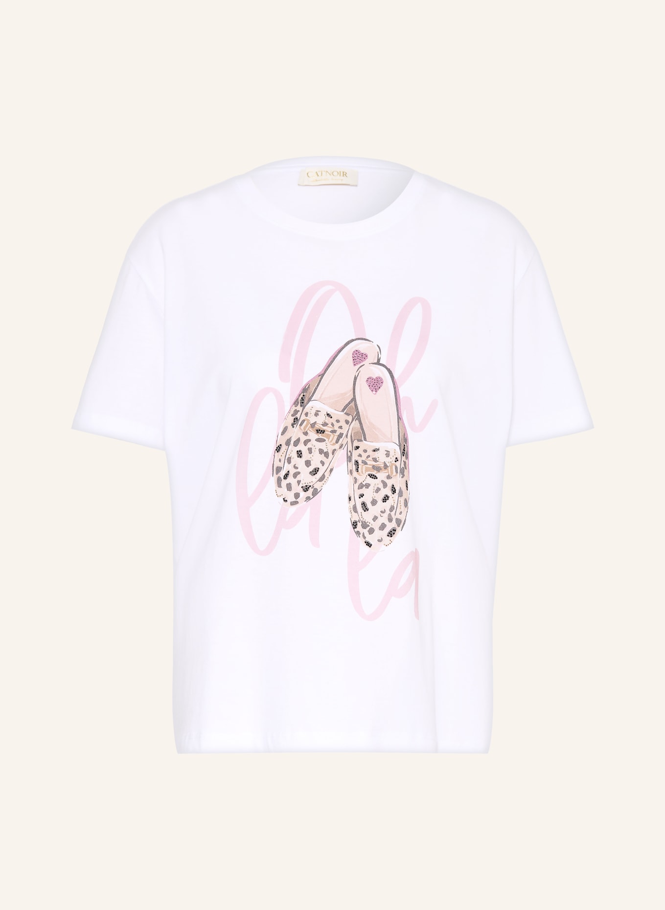 CATNOIR T-shirt with gemstones: WHITE / ROSE