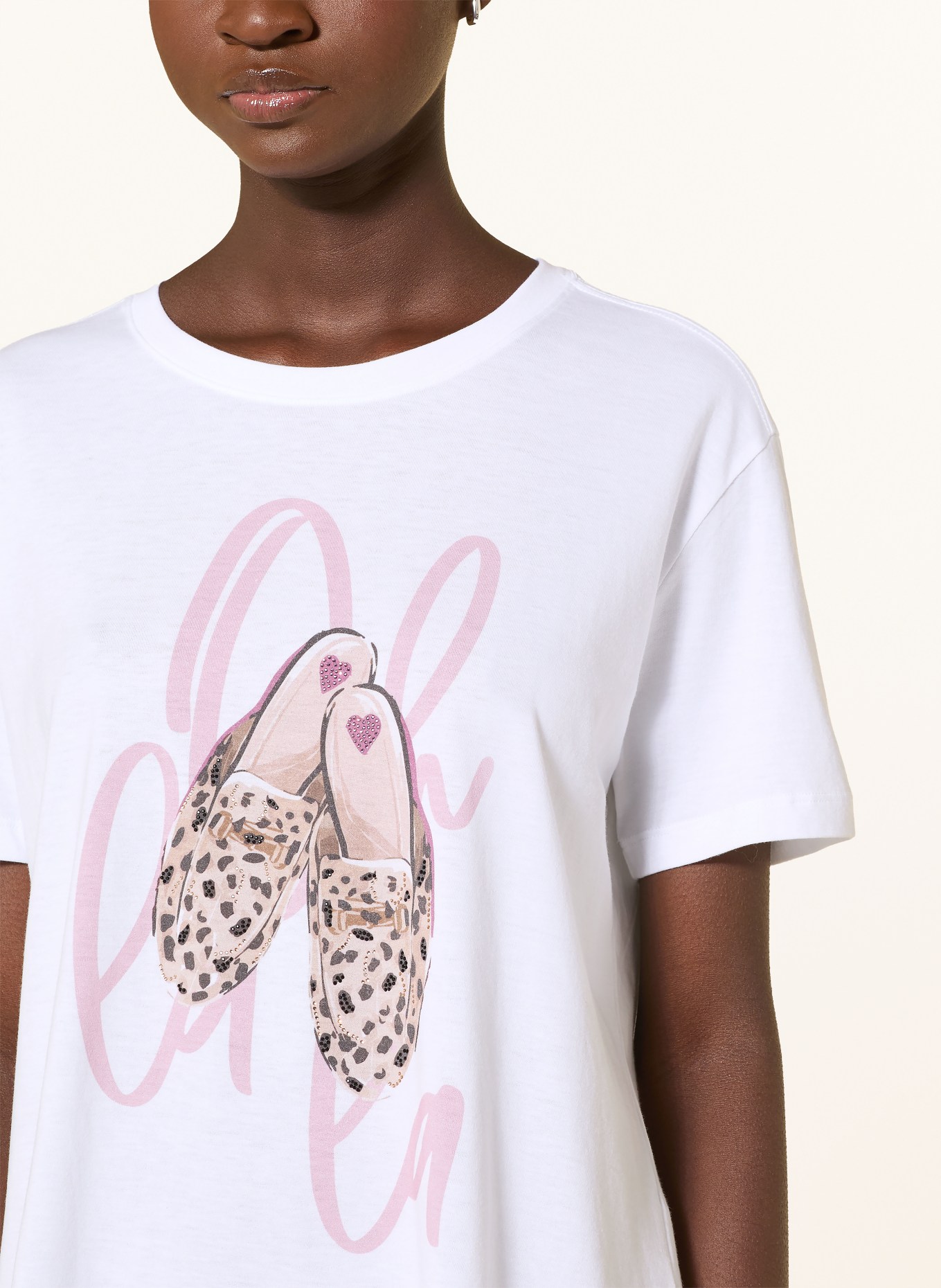 CATNOIR T-shirt with gemstones: WHITE / ROSE