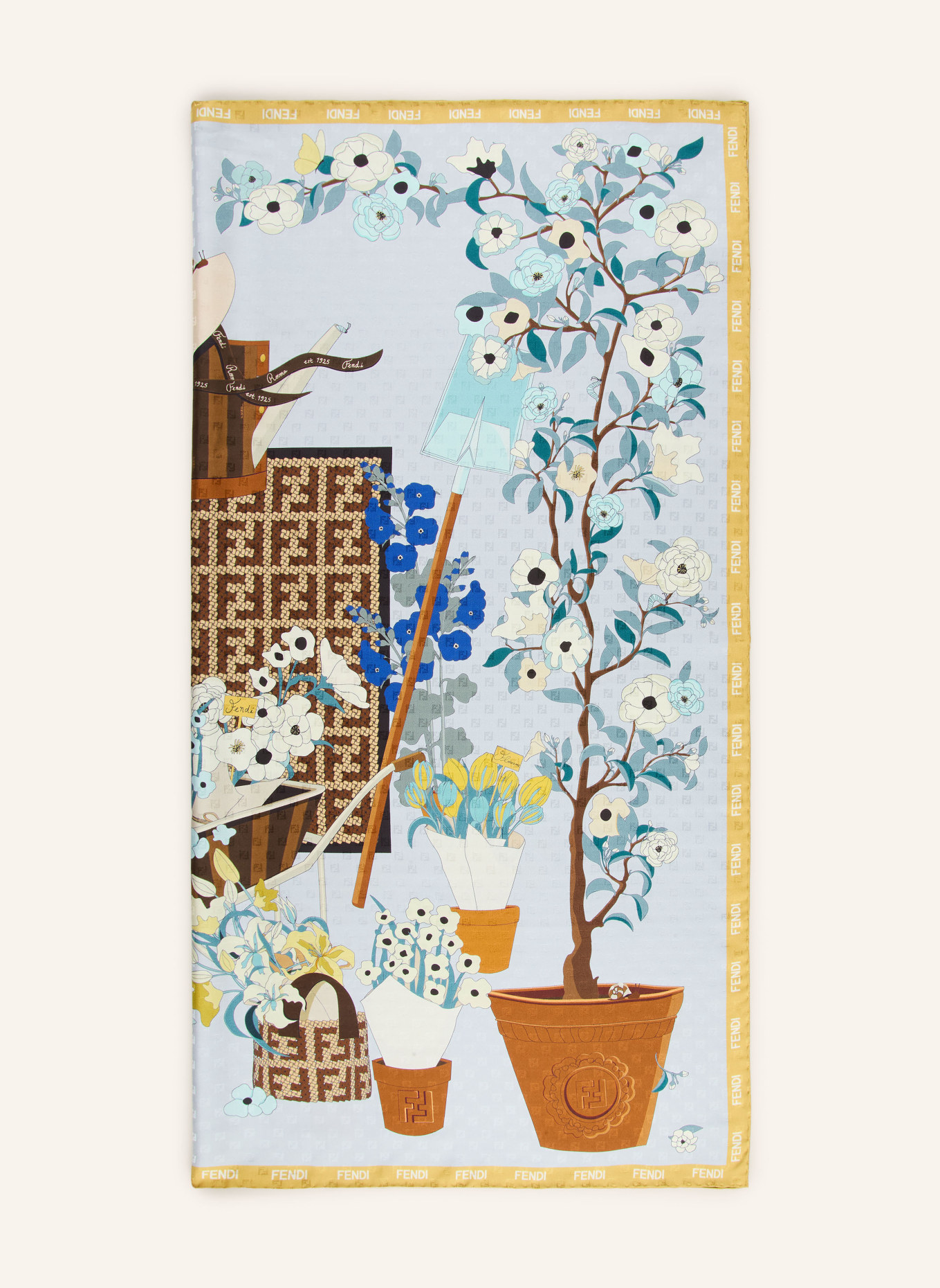 FENDI foulard en soie: BLEU CLAIR / CRÈME / BLEU PÉTROLE