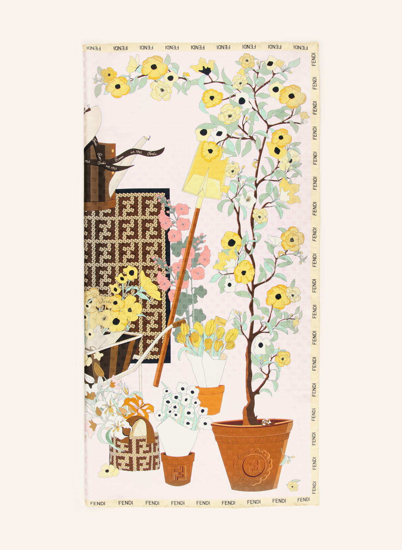 FENDI foulard en soie: ROSE CLAIR / MARRON / JAUNE