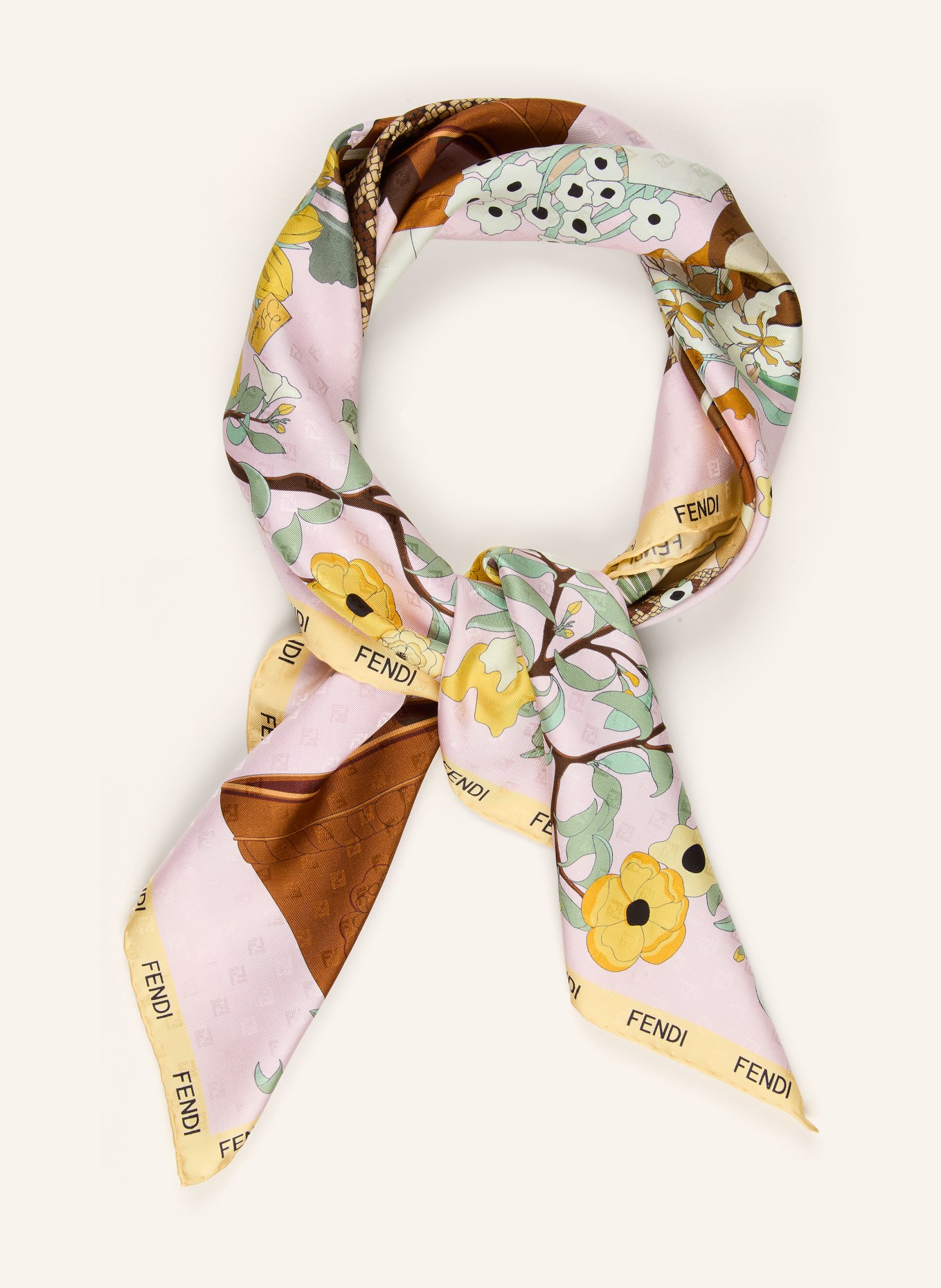 FENDI foulard en soie: ROSE CLAIR / MARRON / JAUNE