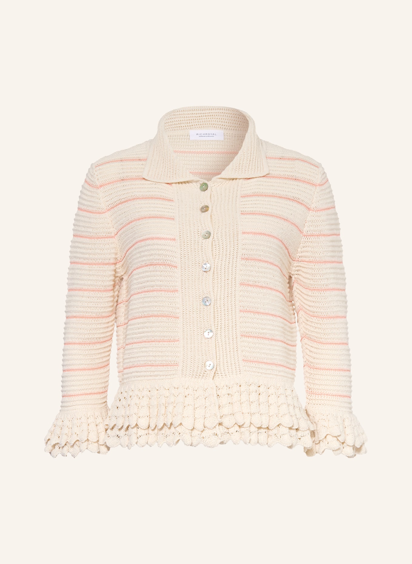 Rich & Royal Strickjacke mit Glitzergarn: CREME / HELLROT