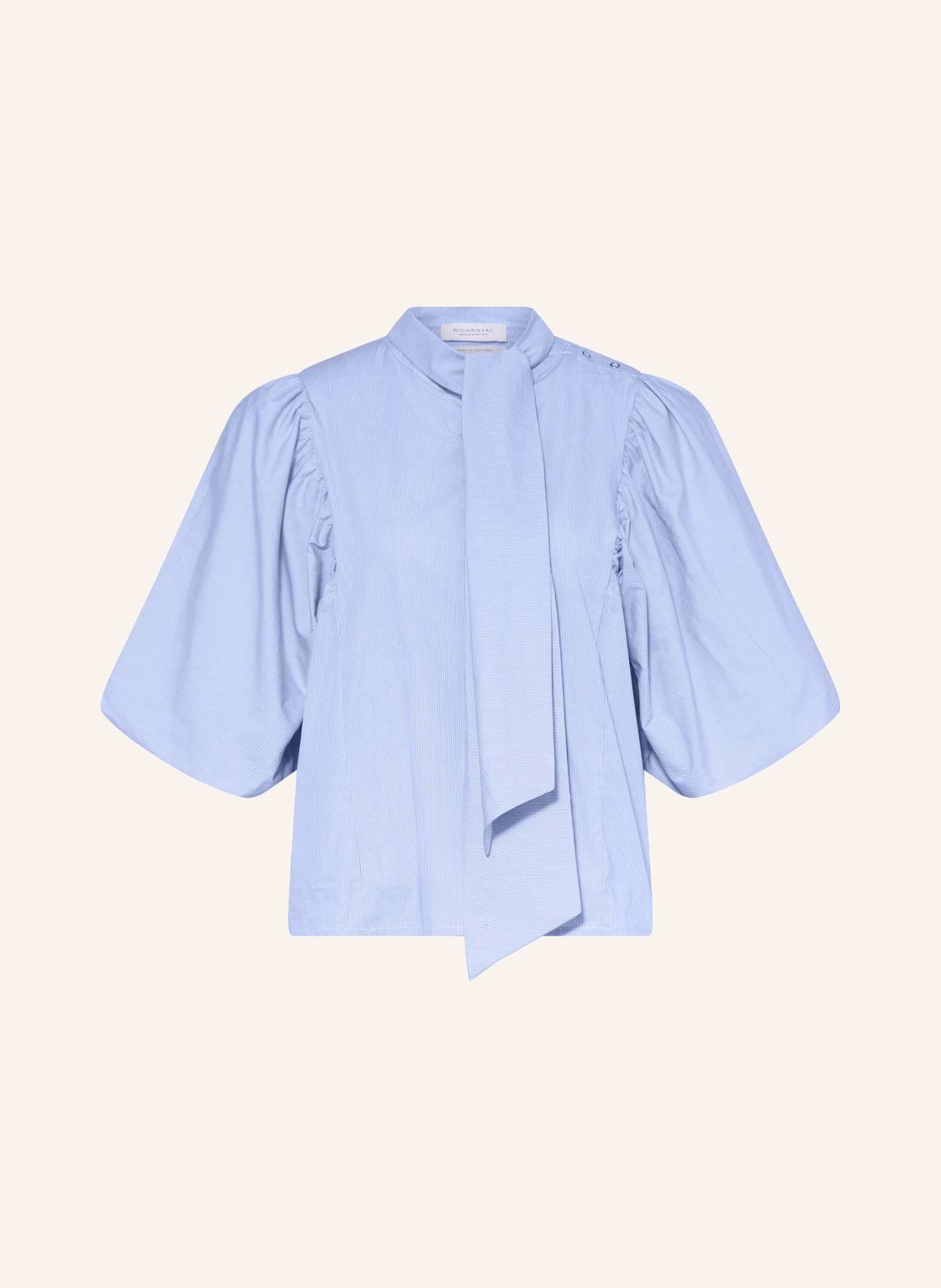 Rich & Royal Blouse met 3/4-mouwen en afneembare strik: LICHTBLAUW / WIT