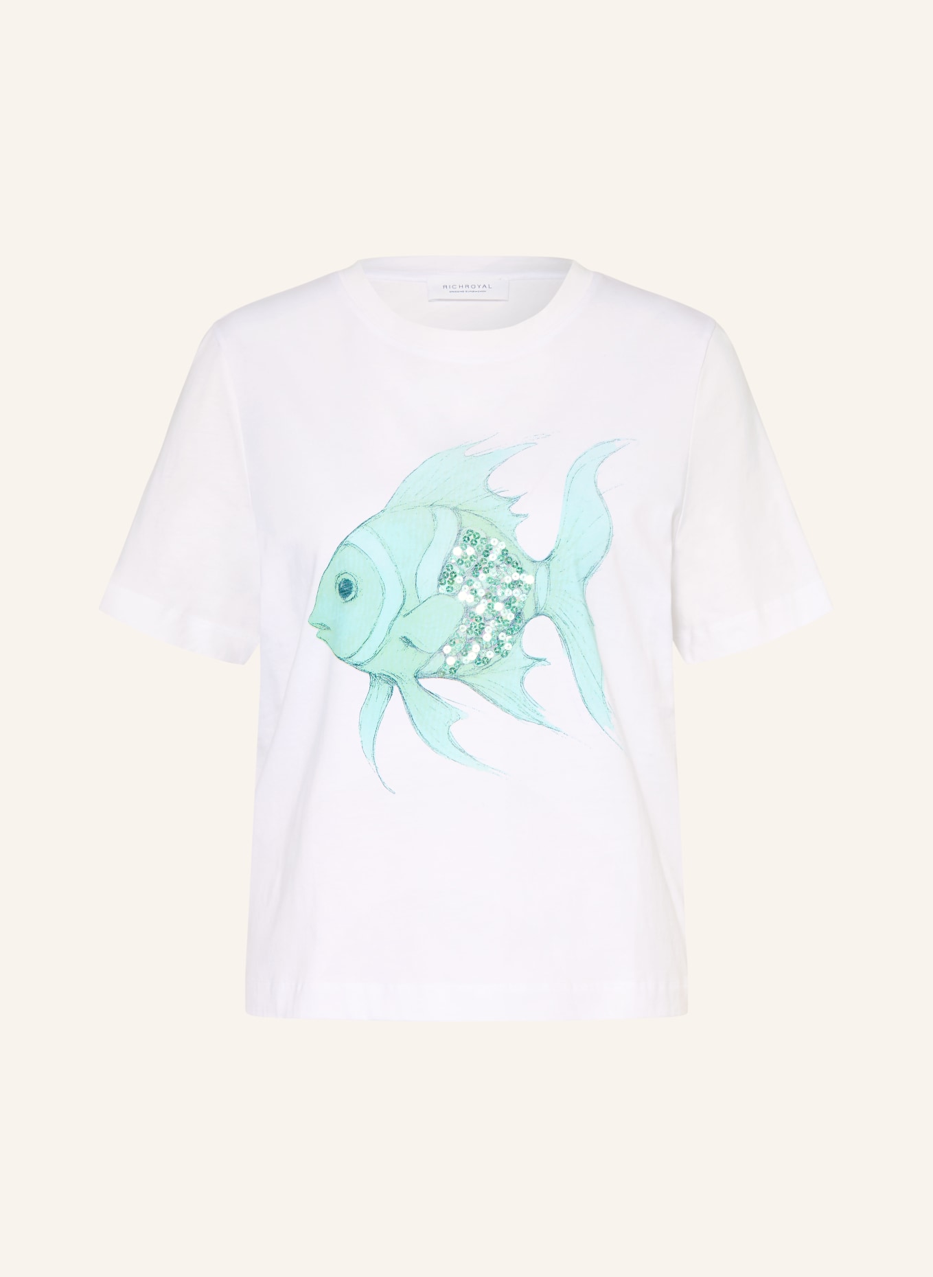 Rich & Royal T-shirt met pailletten: WIT / TURQUOISE