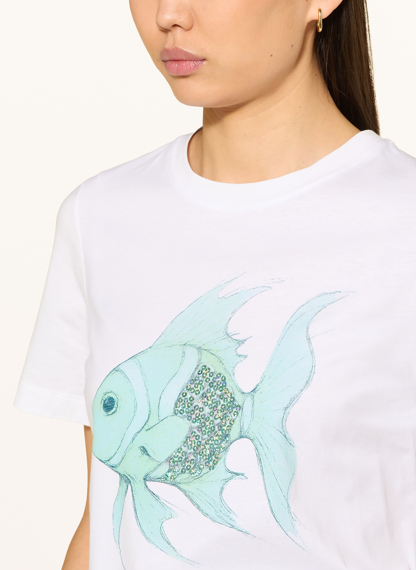 Rich & Royal T-shirt met pailletten: WIT / TURQUOISE