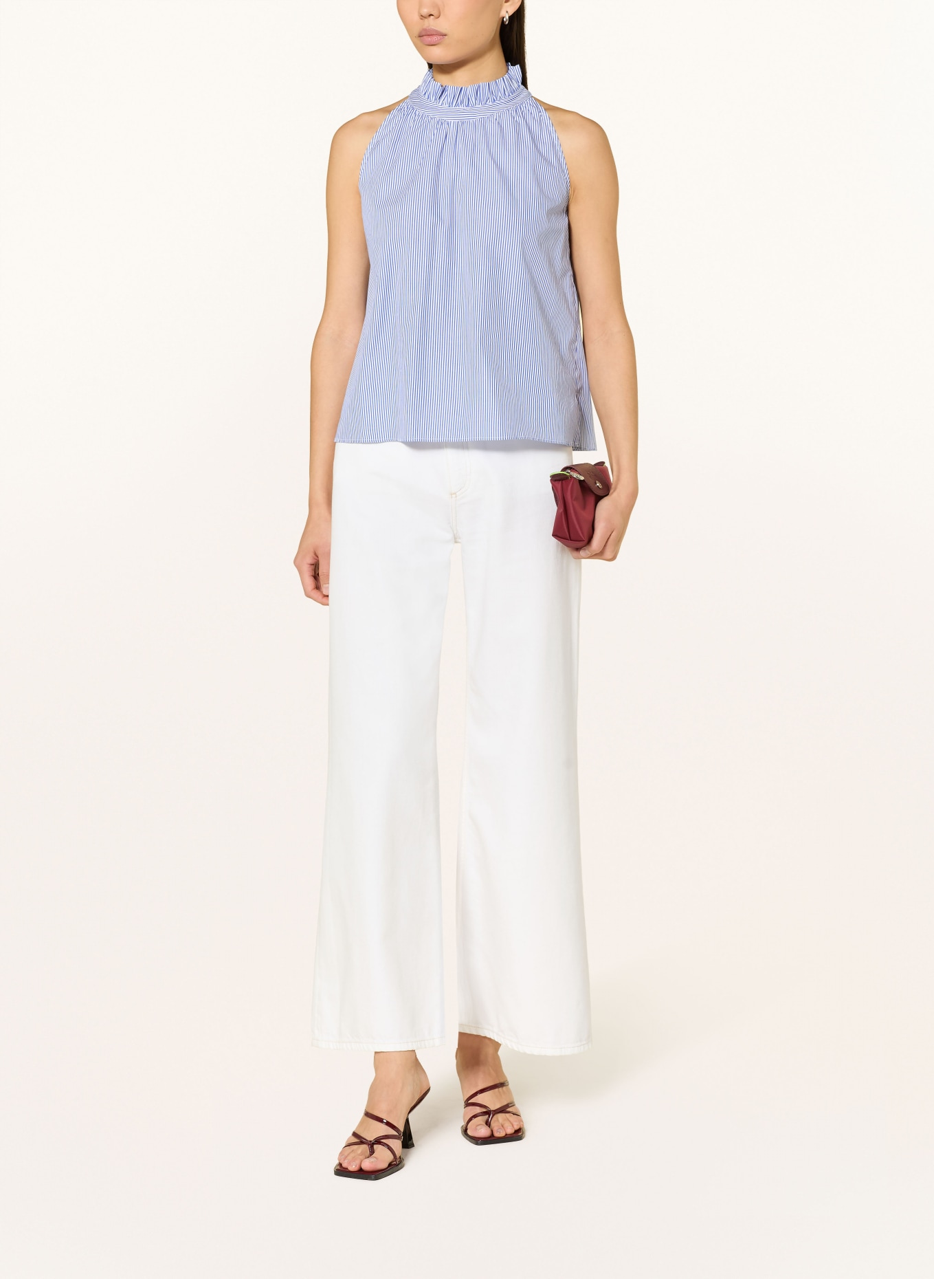 Rich & Royal Blouse met ruches: BLAUW / WIT