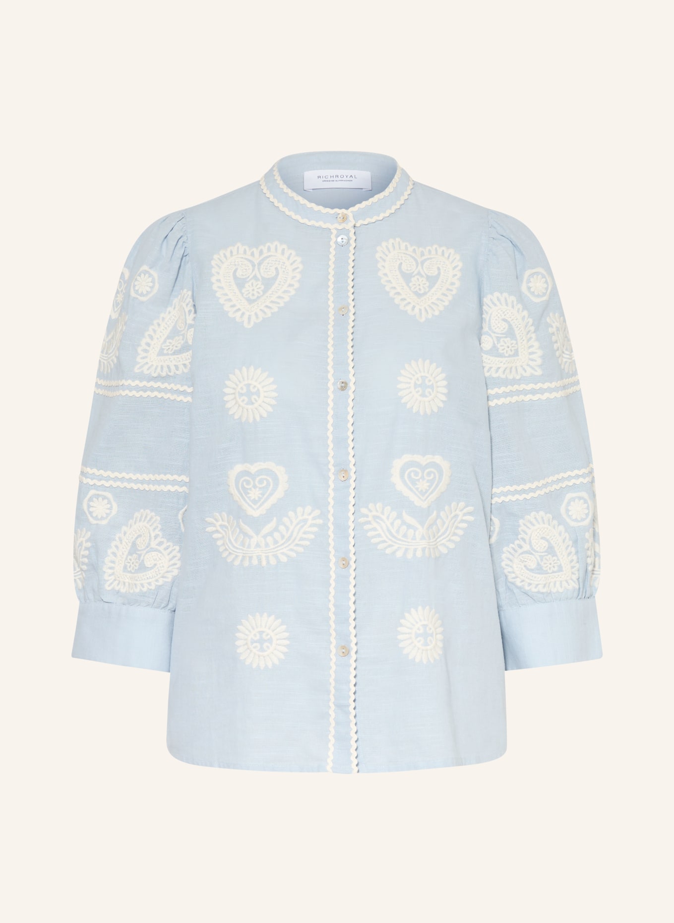 Rich & Royal Bluse mit 3/4-Arm: HELLBLAU / WEISS