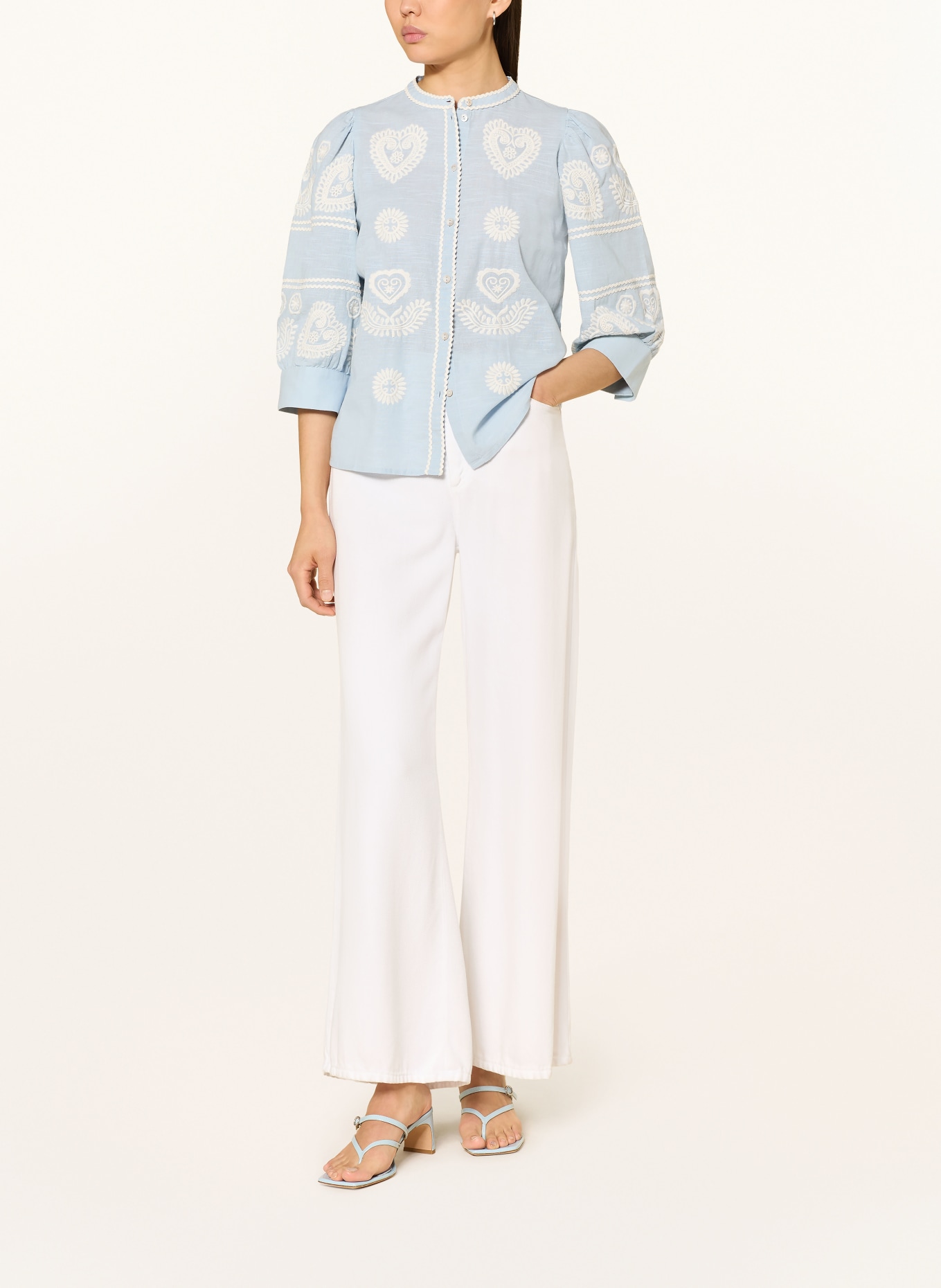 Rich & Royal Bluse mit 3/4-Arm: HELLBLAU / WEISS