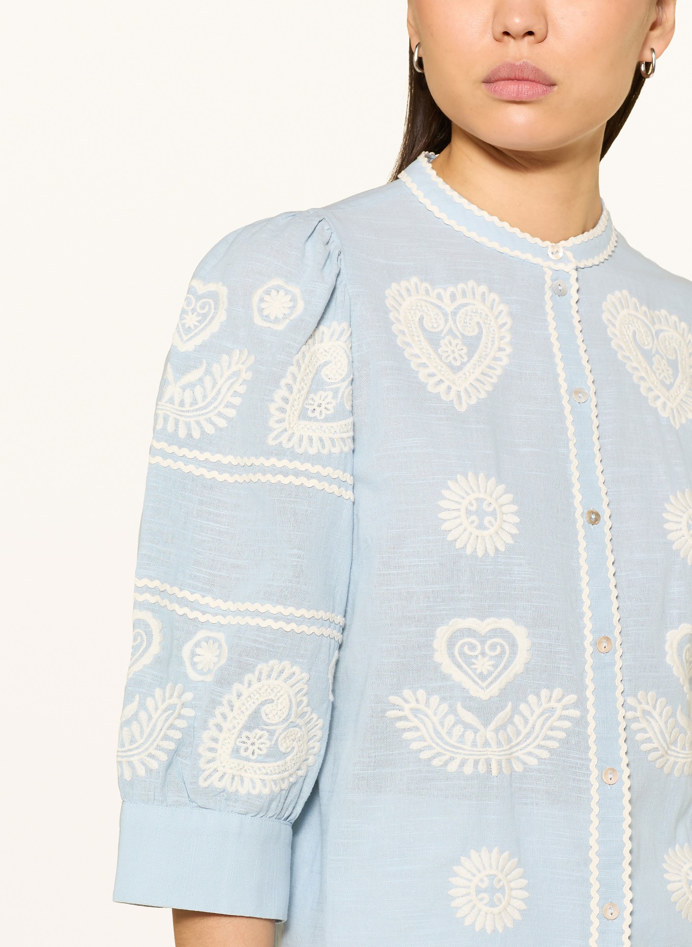 Rich & Royal Bluse mit 3/4-Arm: HELLBLAU / WEISS