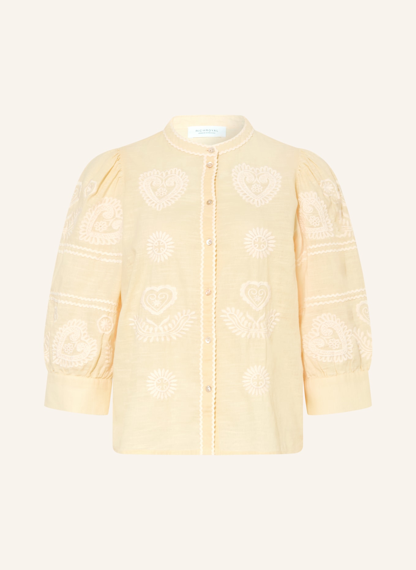 Rich & Royal Bluse mit 3/4-Arm: HELLGELB / WEISS