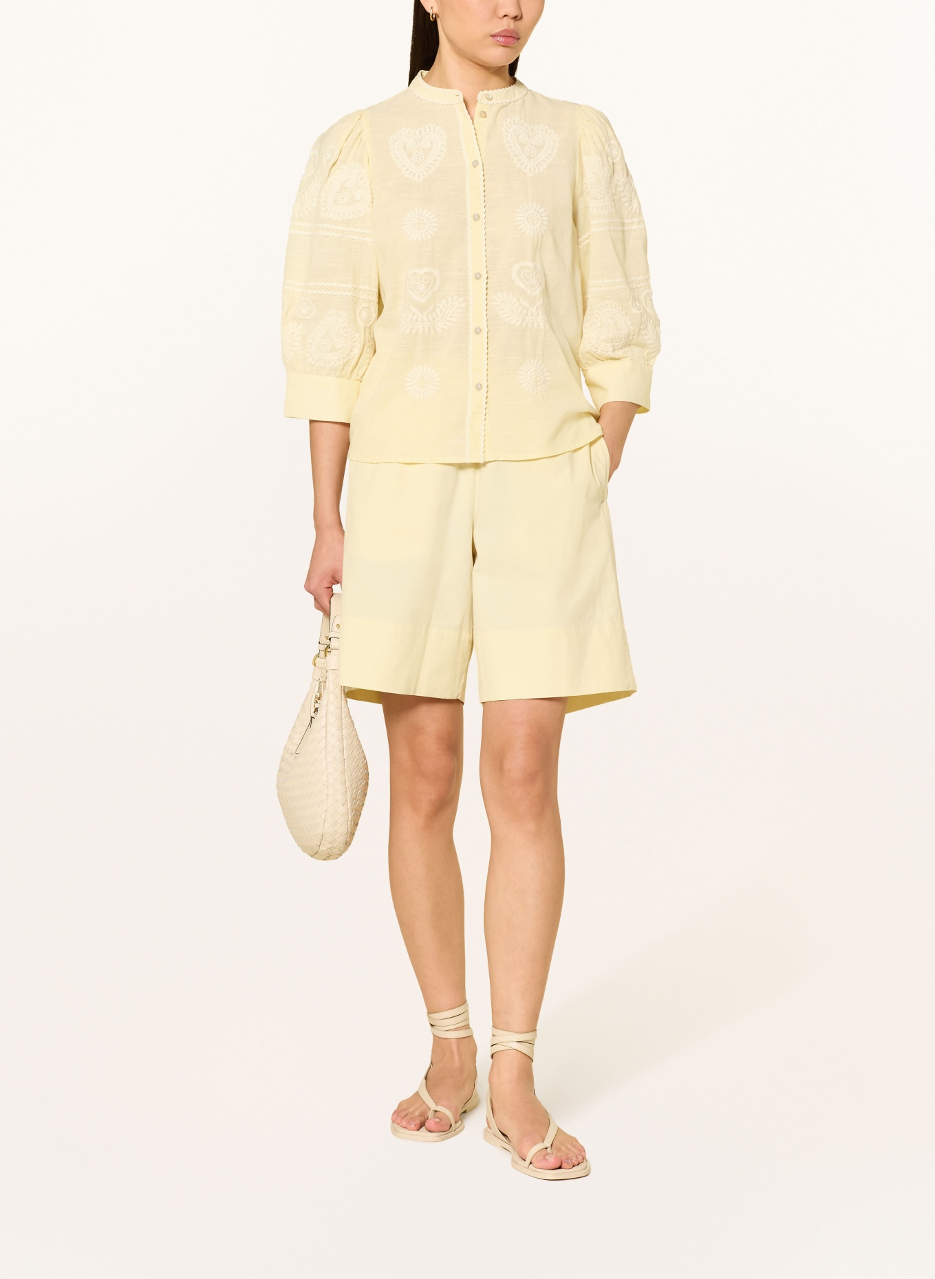 Rich & Royal Bluse mit 3/4-Arm: HELLGELB / WEISS