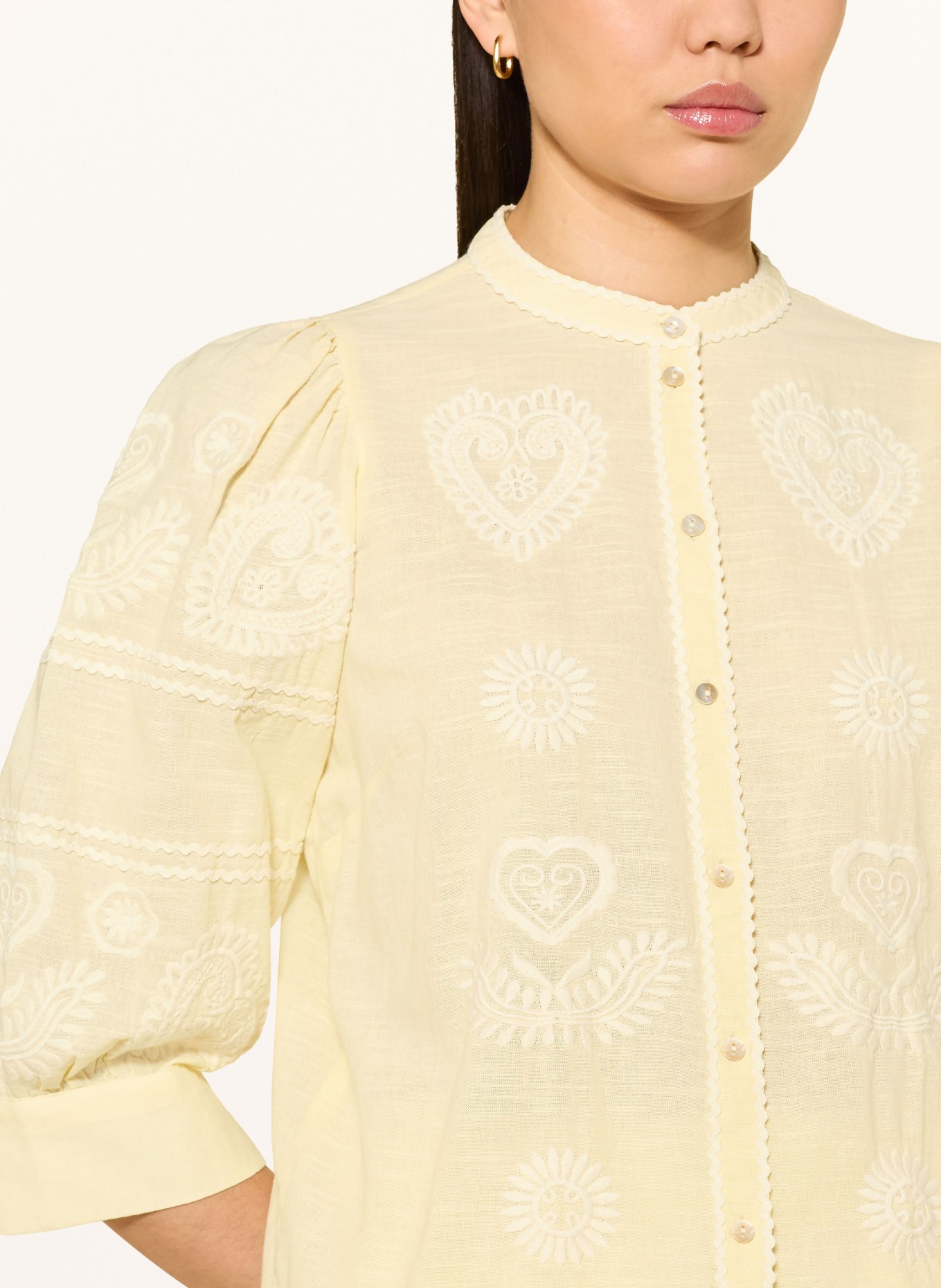 Rich & Royal Bluse mit 3/4-Arm: HELLGELB / WEISS