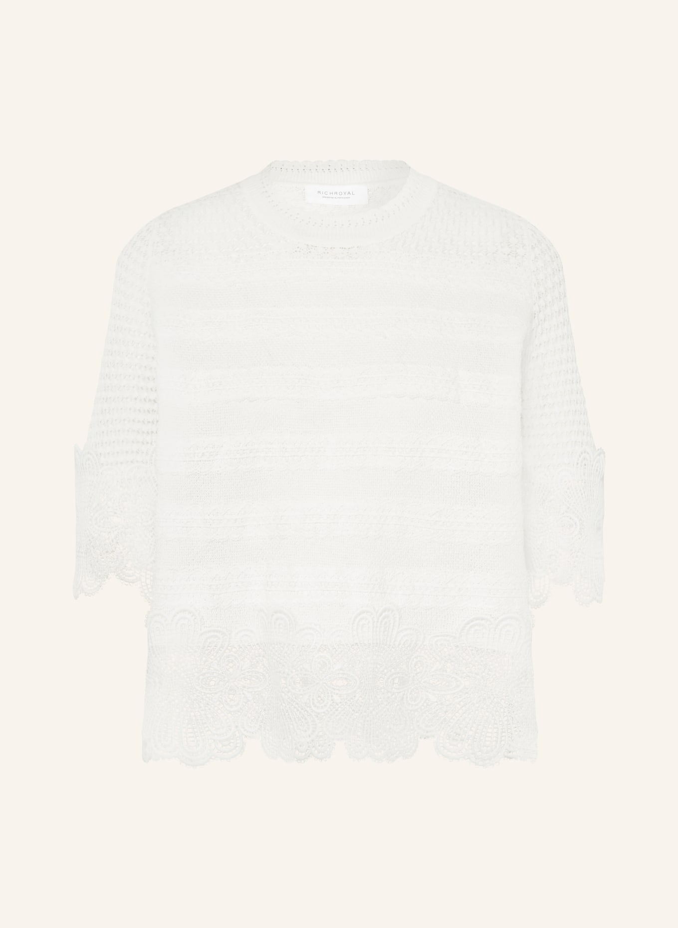 Rich & Royal Strickshirt mit Spitze: WEISS