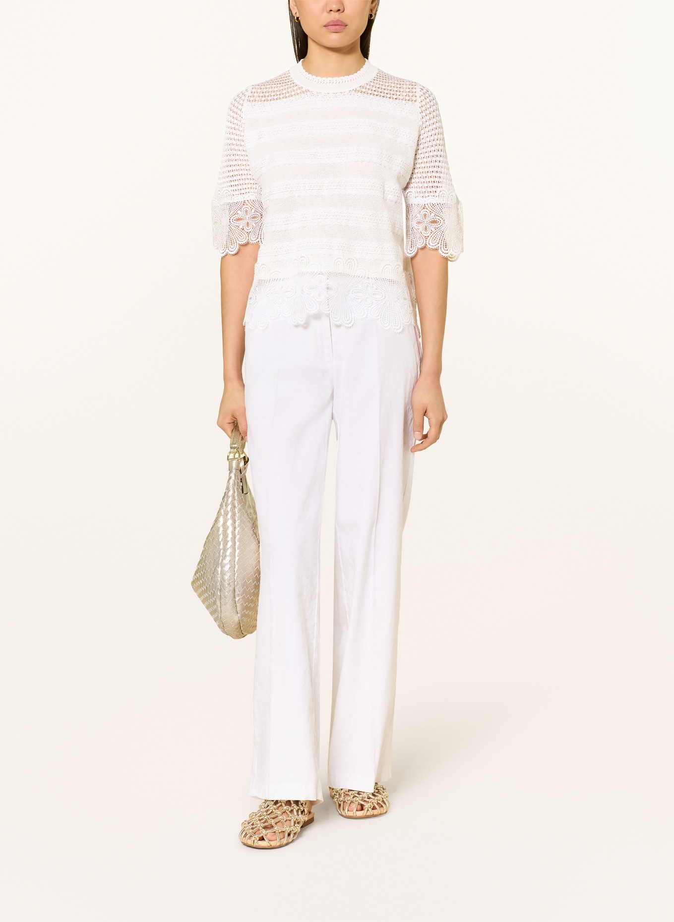 Rich & Royal Strickshirt mit Spitze: WEISS