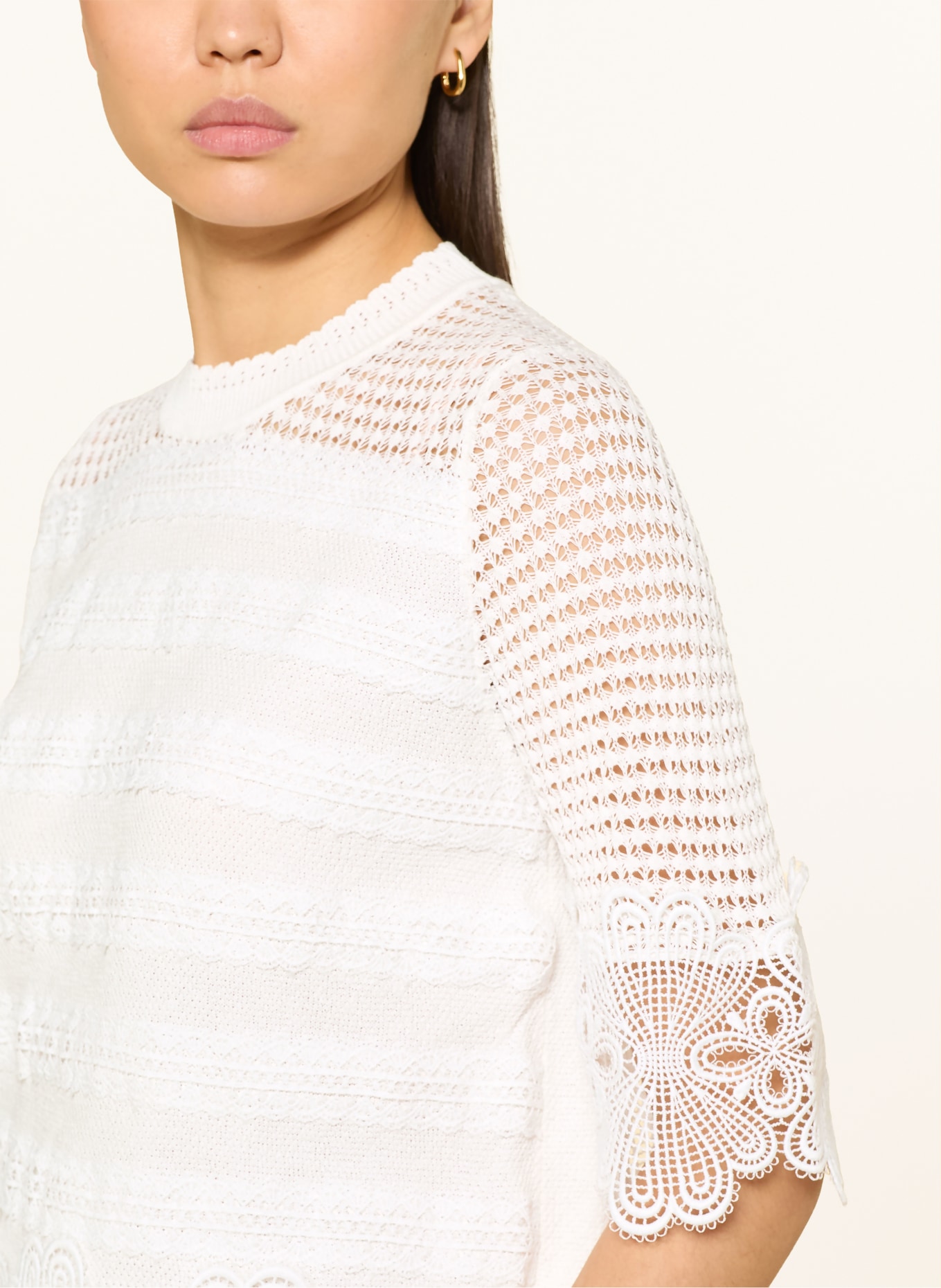 Rich & Royal Strickshirt mit Spitze: WEISS