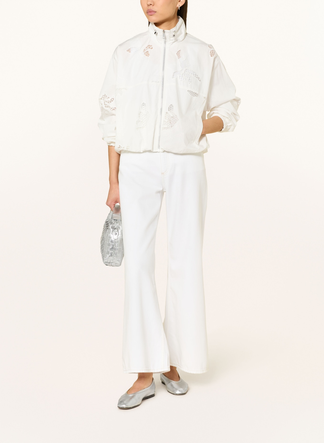 Rich & Royal Oversized-Blouson mit Lochspitze: WEISS