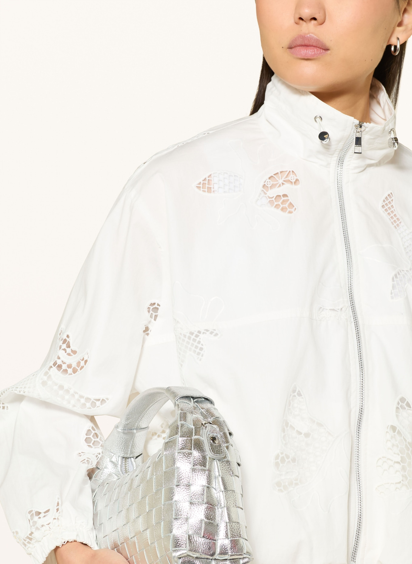 Rich & Royal Oversized-Blouson mit Lochspitze: WEISS