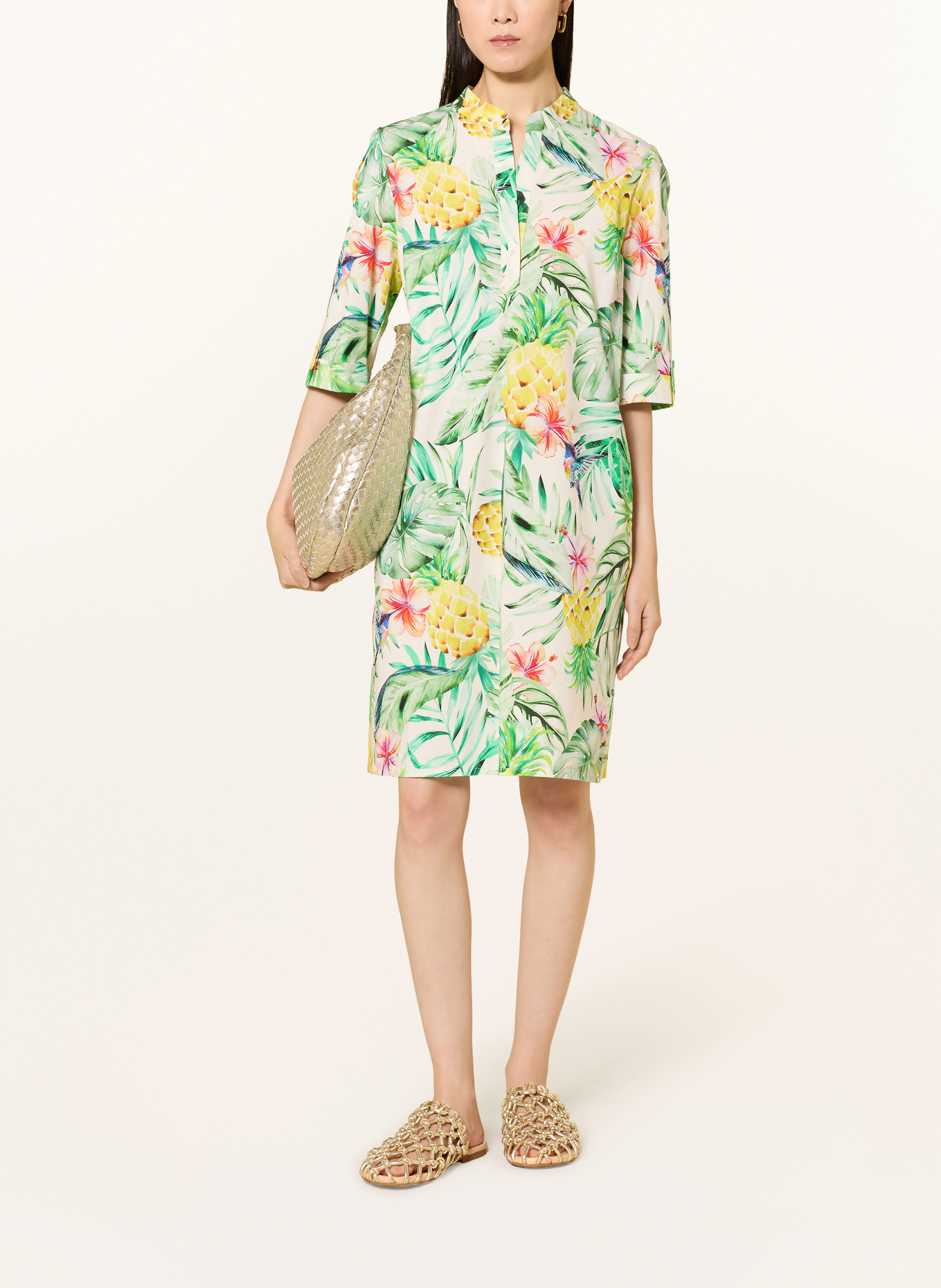 ROBE LÉGÈRE Kleid mit 3/4-Arm: GRÜN / ECRU / GELB