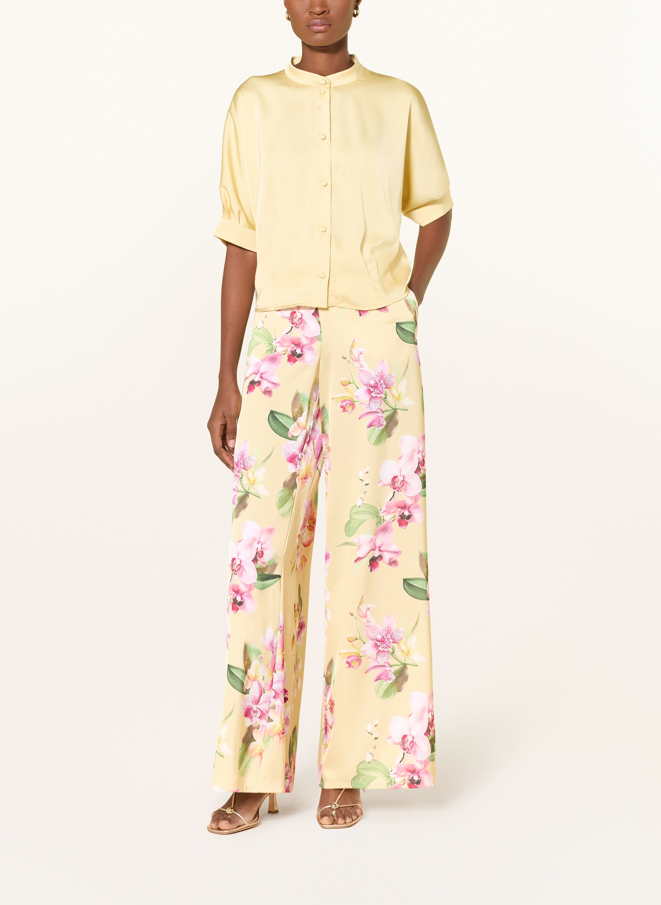 V by Vera Mont Marlenehose aus Satin: GELB / ROSA / GRÜN