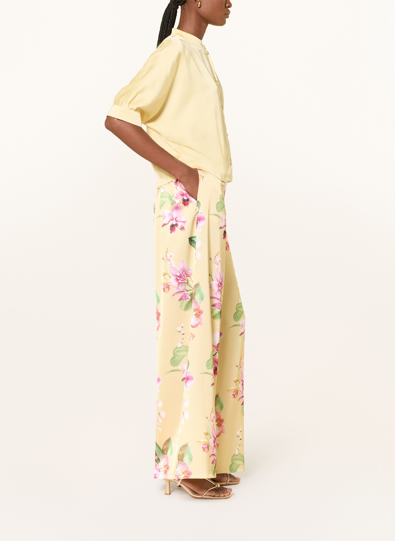 V by Vera Mont Marlenehose aus Satin: GELB / ROSA / GRÜN