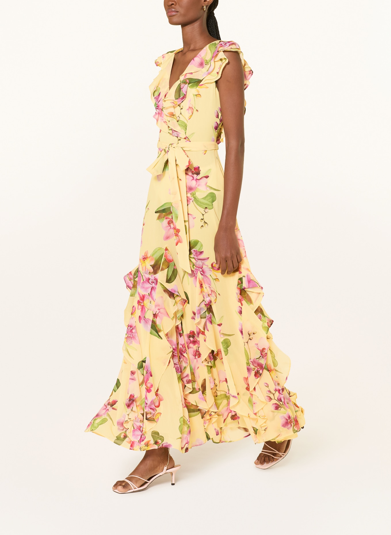 V by Vera Mont Abendkleid mit Volants: GELB / ROSA / GRÜN