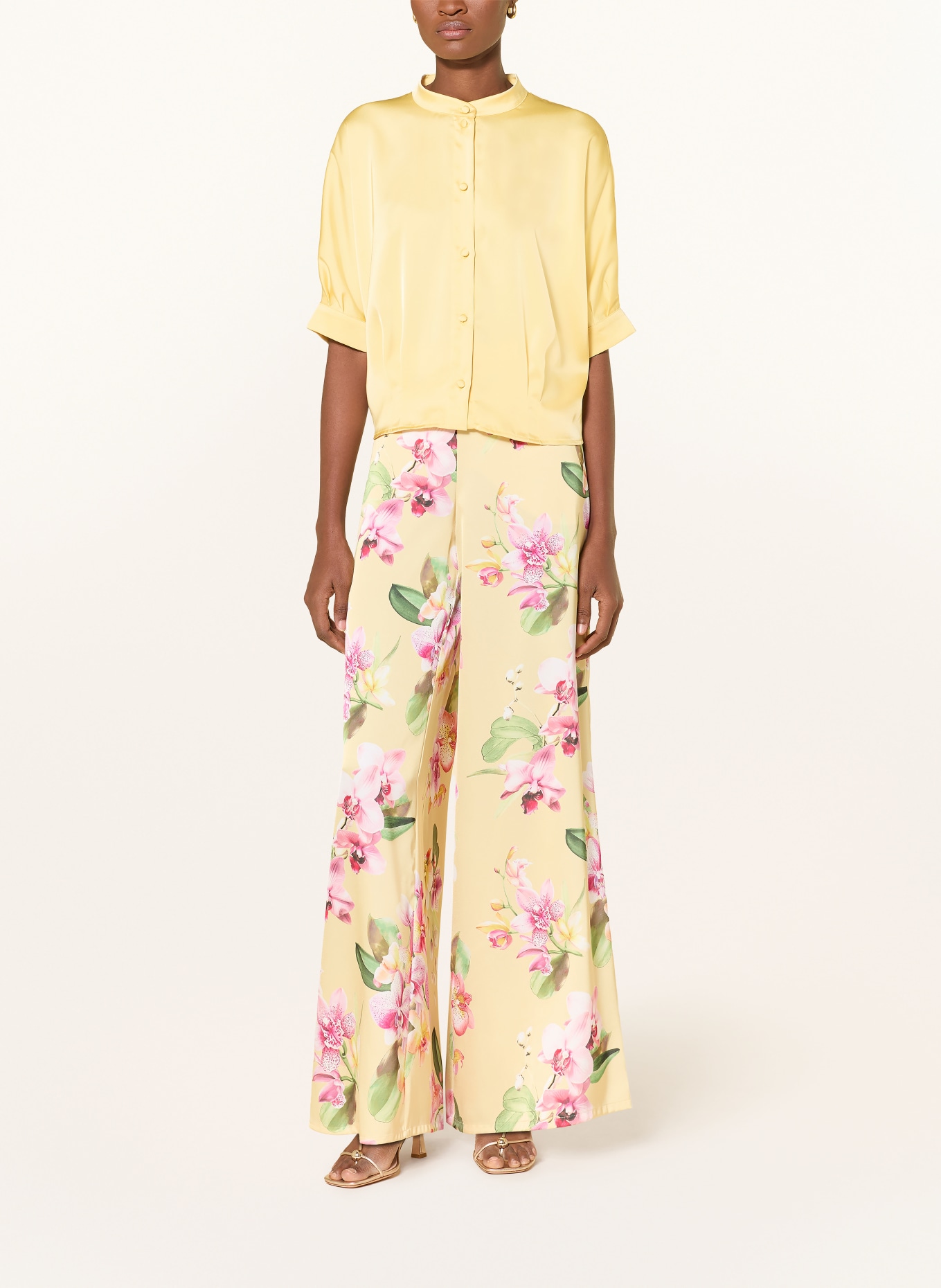 V by Vera Mont Satin blouse with 3/4 sleeves: LIGHT YELLOW