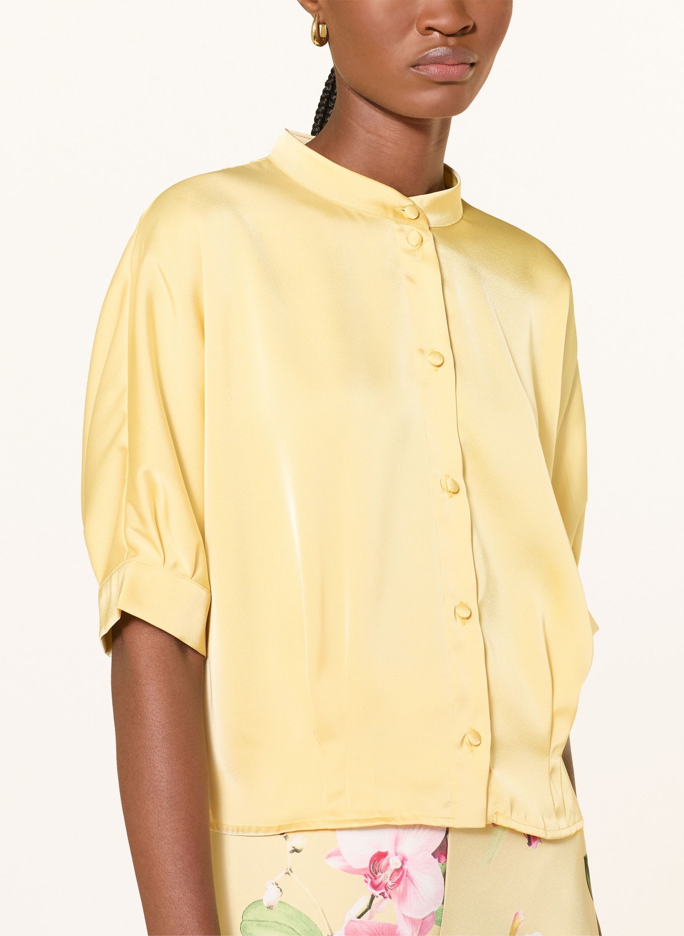 V by Vera Mont Satin blouse with 3/4 sleeves: LIGHT YELLOW