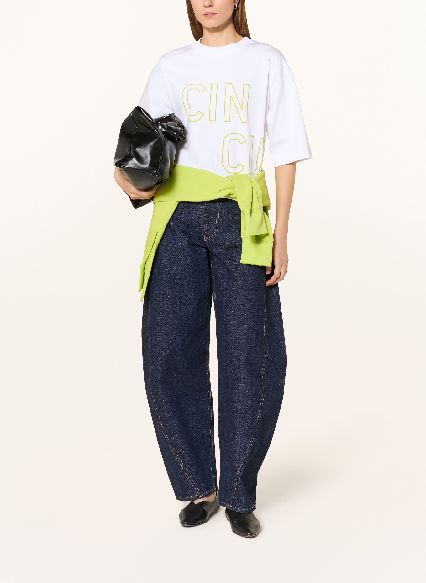 CINQUE Shirt CITIANA mit 3/4-Arm: WEISS / NEONGRÜN